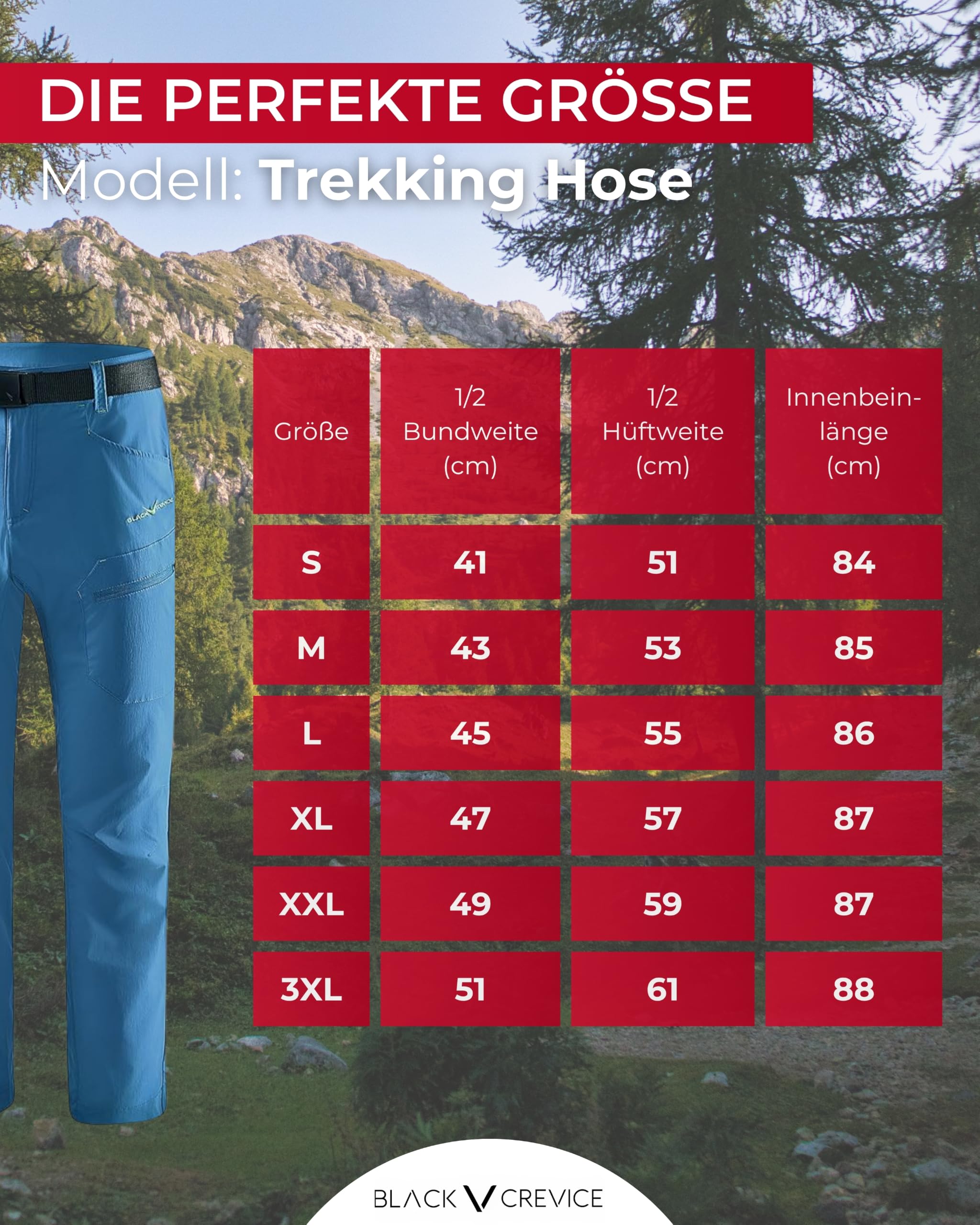 Black Crevice Trekkinghose Herren I Wanderhose-Herren I Herren Outdoorhose I wasserabweisend & schnelltrocknend I strapazierfähige & atmungsaktive Outdoor-Wanderhose mit praktischen Taschen
