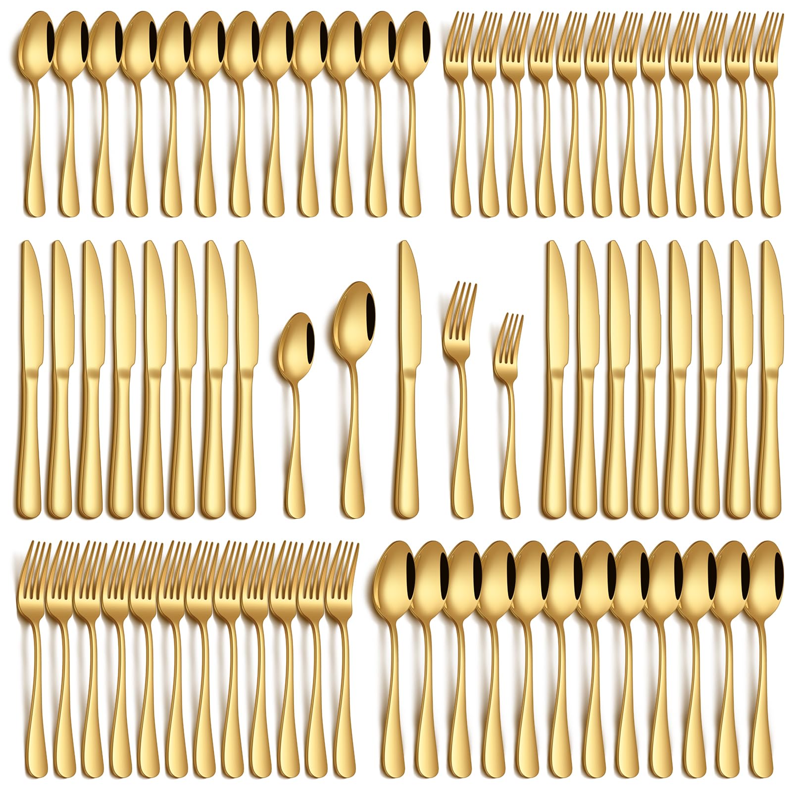 PHILIPALA 60 Piece Gold Silverware Set, Stainless Steel Flatware Set for 12 Food Grade Novelty Flatware Cutlery Utensil Set Include Knife Fork Spoon Mirror Polished Dishwasher Safe