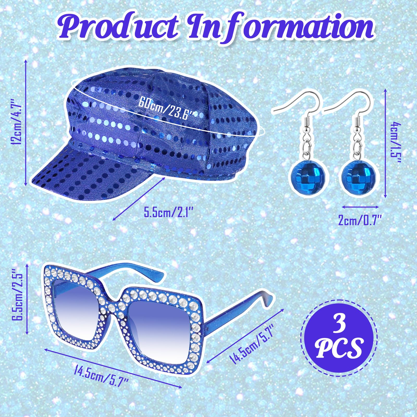 Oerphh 70s Disco Hat Set, 3PCS Sequins Glitter Abba Hat with Bling Sunglasses Disco Earrings - Image 3