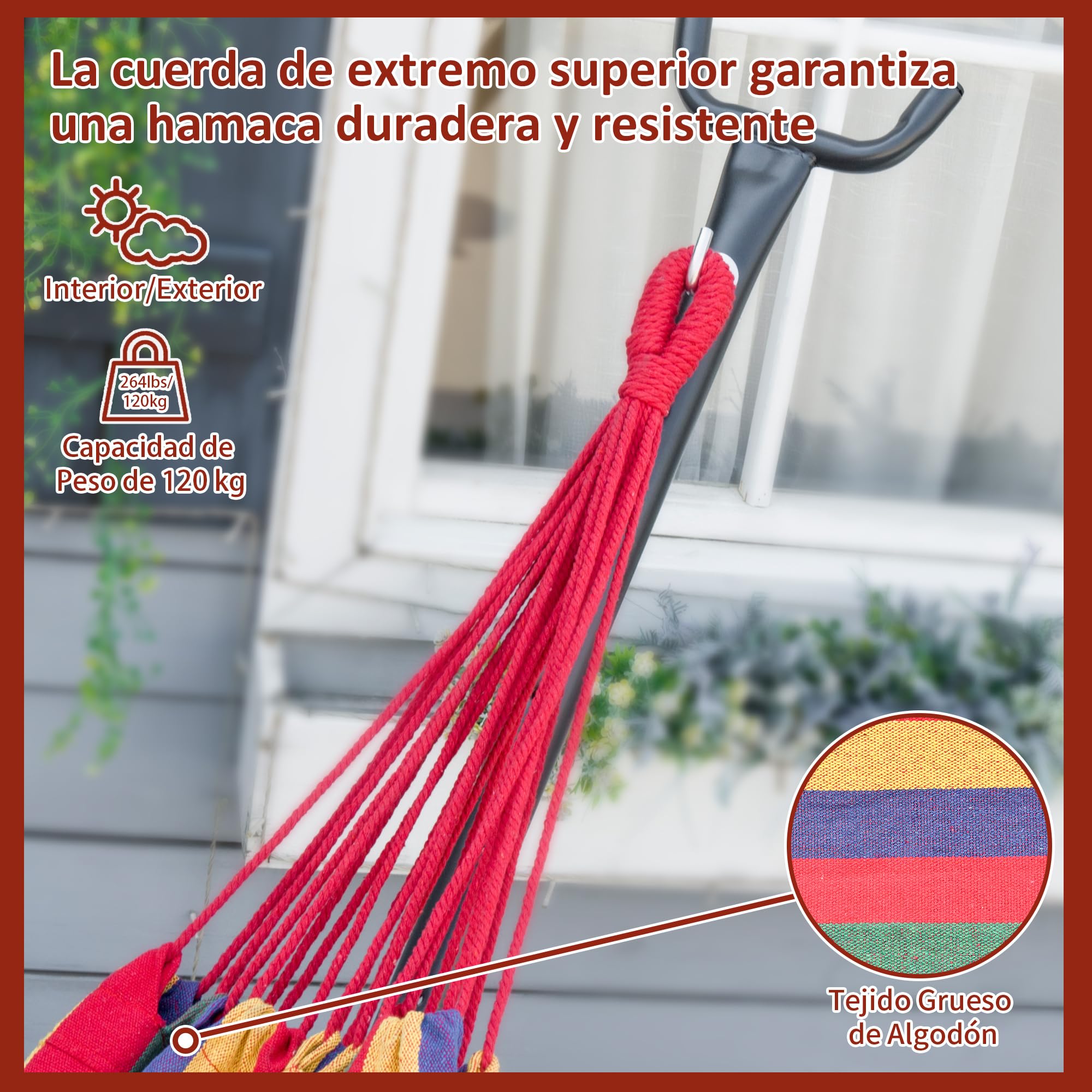 Outsunny Hamaca con Soporte de Acero Hamaca para Jardín Portátil con Altura Ajustable en 6 Niveles y Bolsa de Transporte para Patio Carga 120 kg 200x150 cm Multicolor
