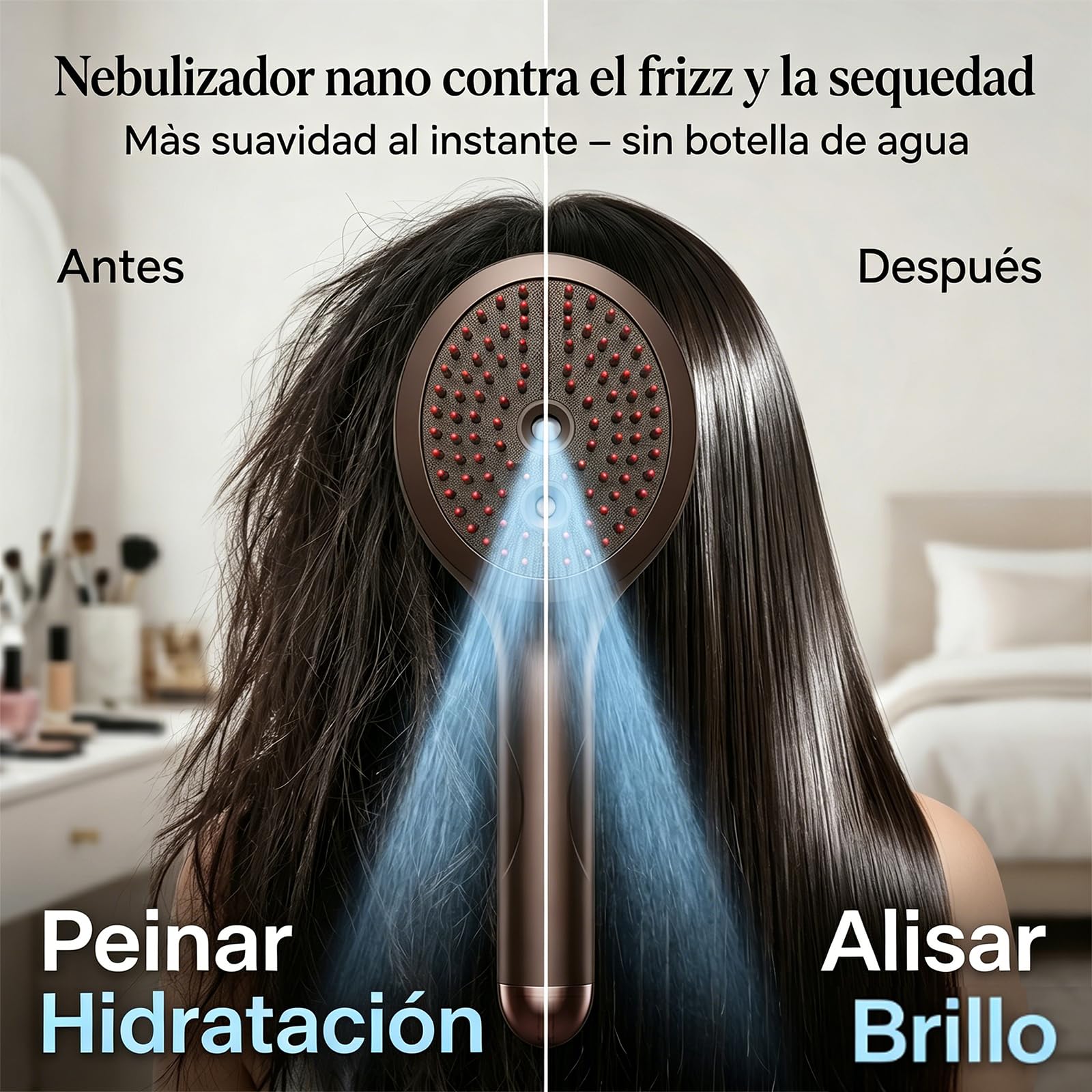 Electric Spray Air Cushion Massage Comb, Rechargeable Mist Hair Brush With Easy-Clean Design, Detang, Herramienta InaláMbrica PortáTil Para Alisar El Estilo Y (Negro)