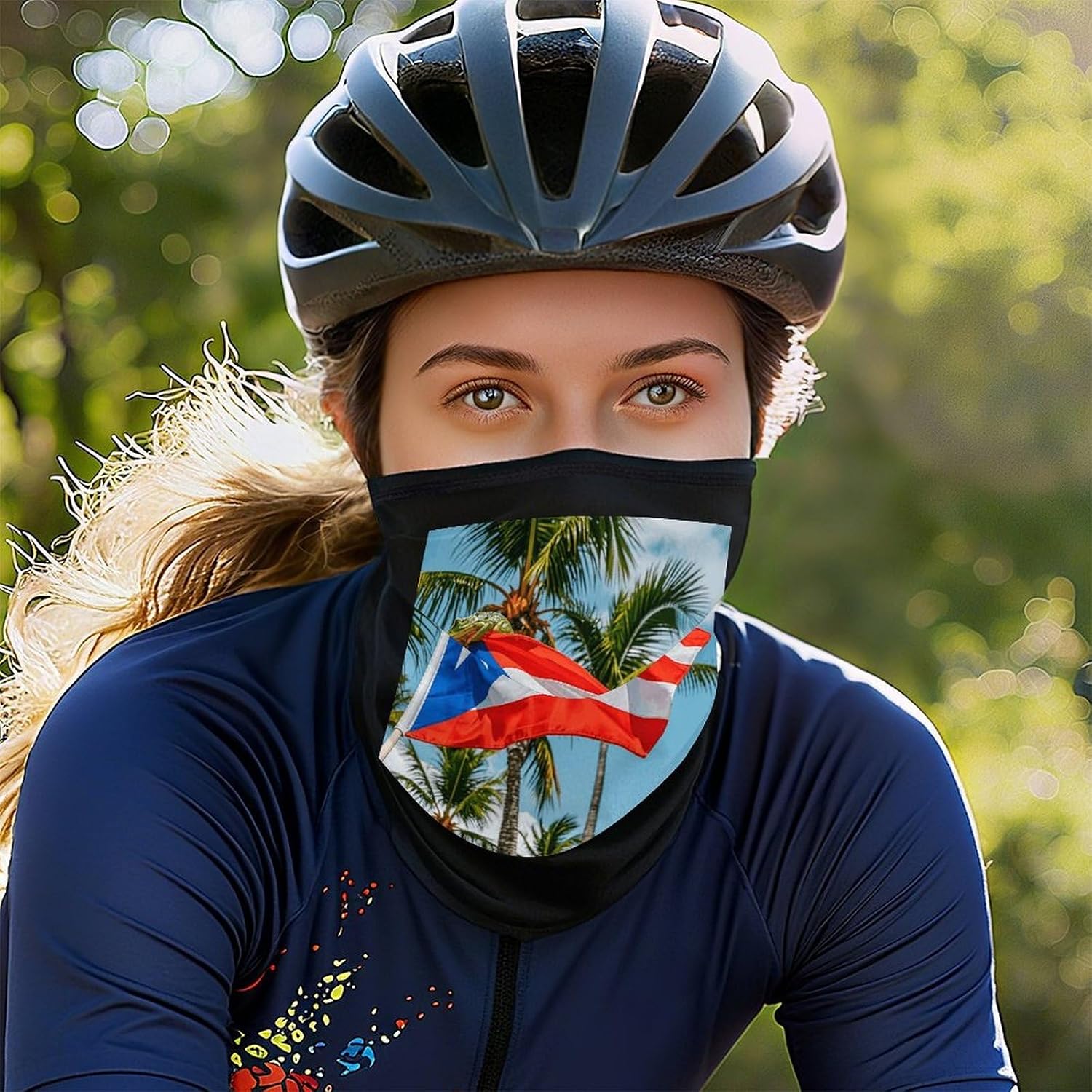 Cycling Neck Gaiter Upf 50+ Sun Protection Cooling Quick-Dry Balaclava Puerto Rico Flags Frog Palm Trees Face Mask Breathable Bandana for Biking Motorcycle Running Hiking & Outdoor Work
