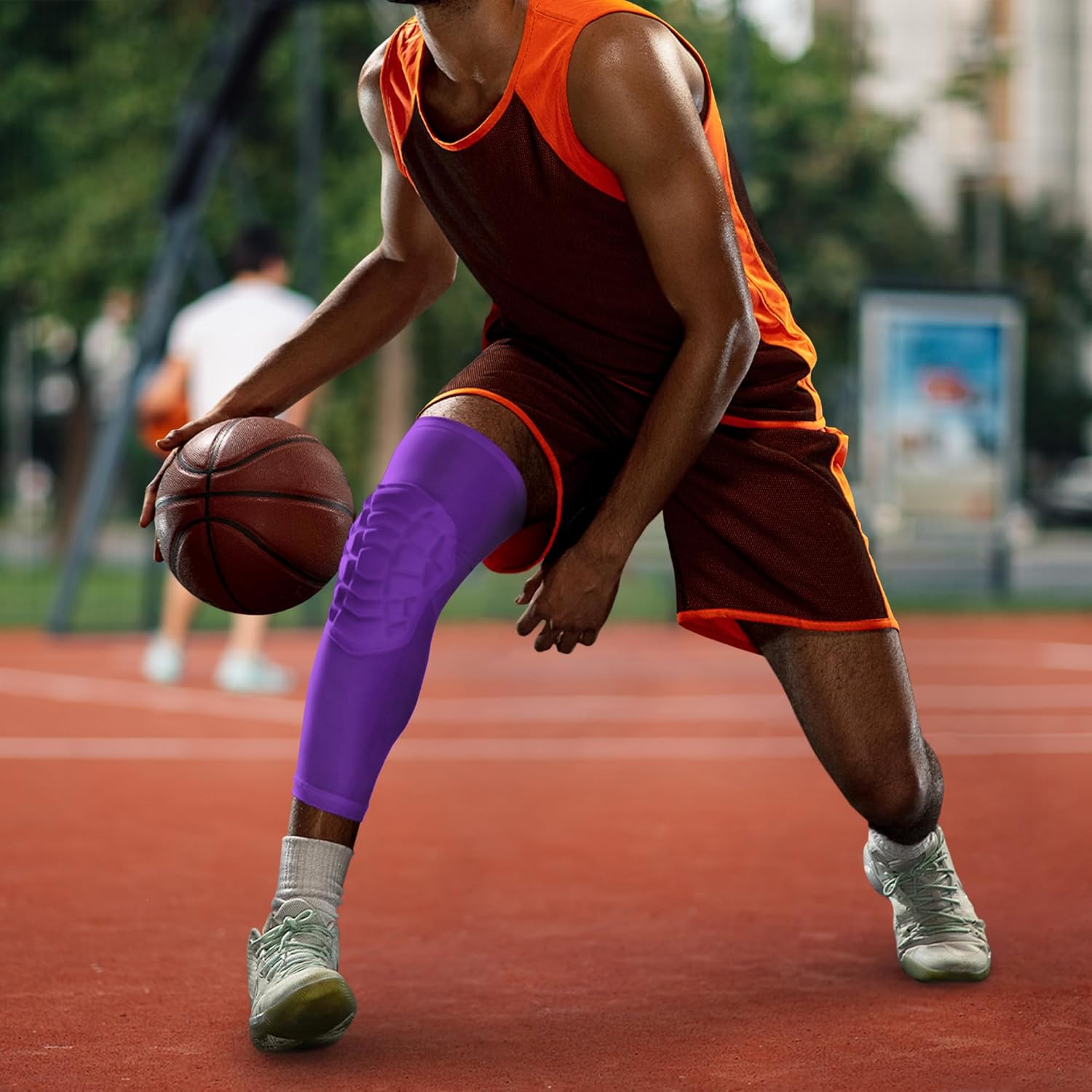 Knee Pads Compression Leg Sleeve Wrestling Volleyball Football Knee Pads, Knee Compression Sleeve for Youth Adult, 1 pair of Knee Sleeves ((#1) Purple-2pcs,Large) - Image 4