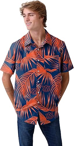 Miniatura 5 de FOCO NCAA Mens NCAA College Team Logo Floral Tropical Hawaiian Button Up Shirt