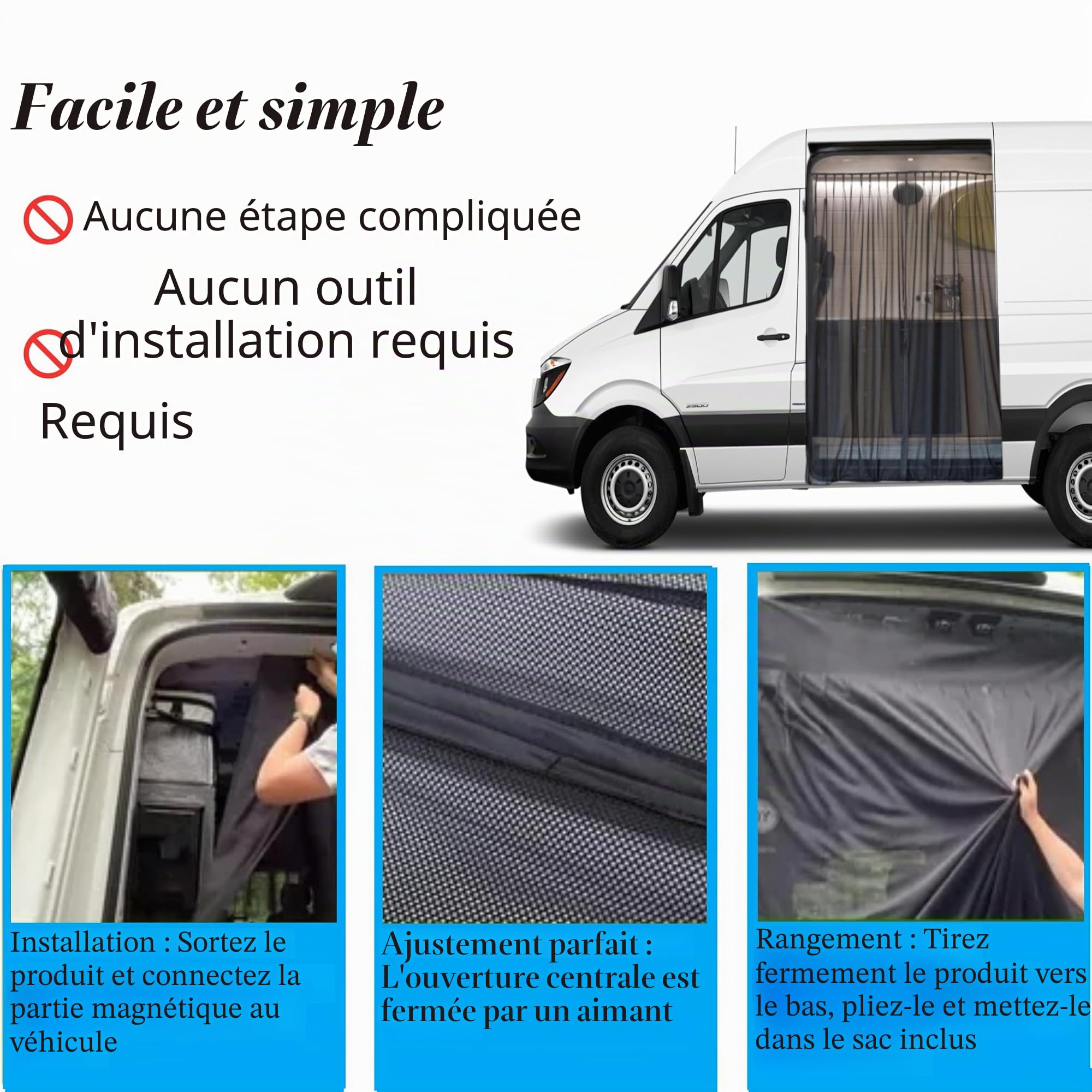Moustiquaires pour Portes Latérales pour VW T6, Magnétique Résistant Aux UV Moustiquaire pour Porte Camionnette Voiture Anti-Moustique avec Sac De Rangement