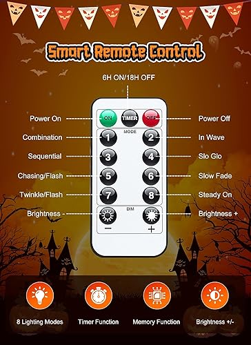 Miniatura 2 de Guirnalda de luces de Halloween de 42 pies, 100 luces LED de Navidad con 8 modos de iluminación para Halloween, jardín, fiesta, Navidad, árbol de