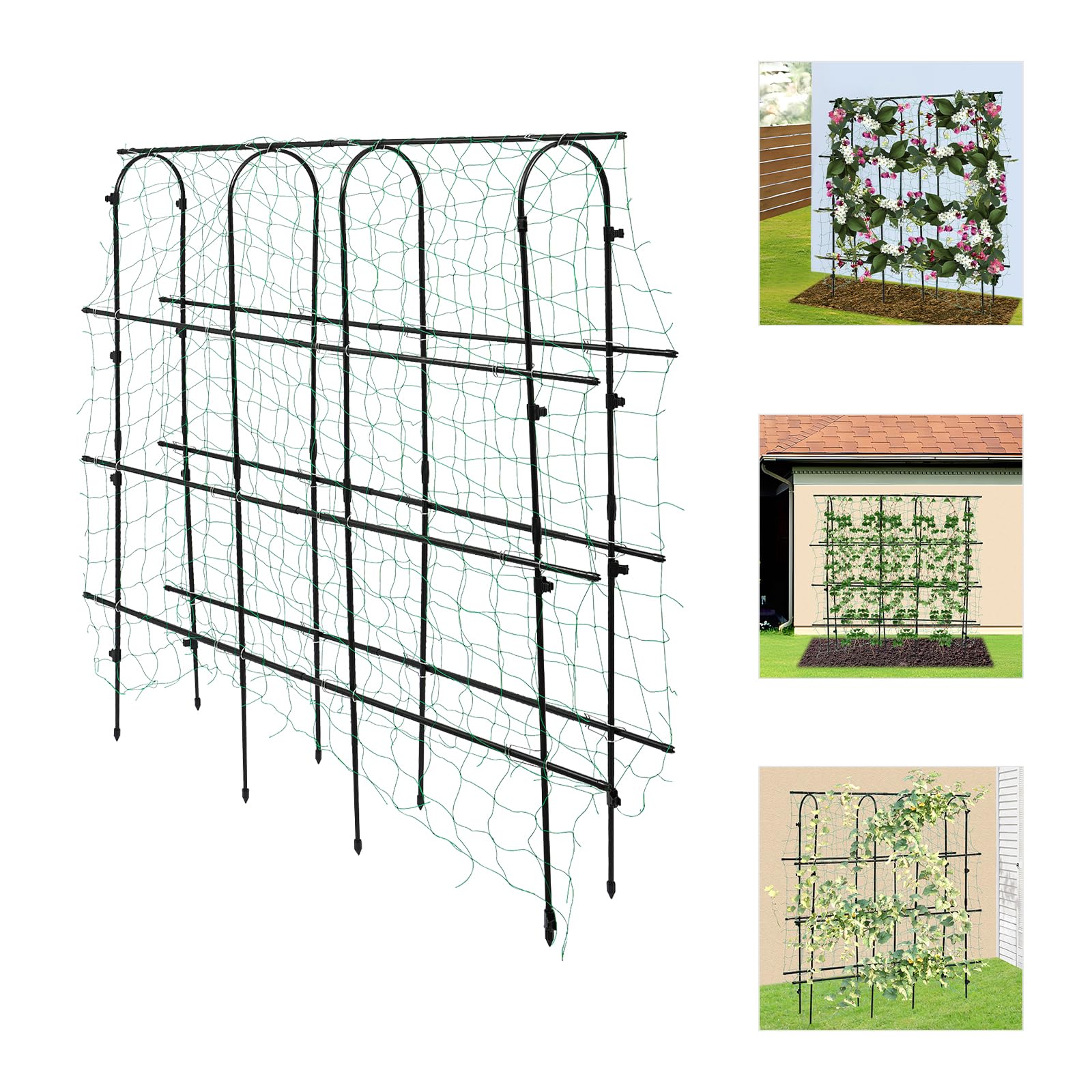 Treillis pour plantes grimpantes, treillis de jardin en métal haut avec filet, pour l'intérieur et l'extérieur, tomates, légumes, concombres, noir, 70,86 x 11,81 x 70,86 cm