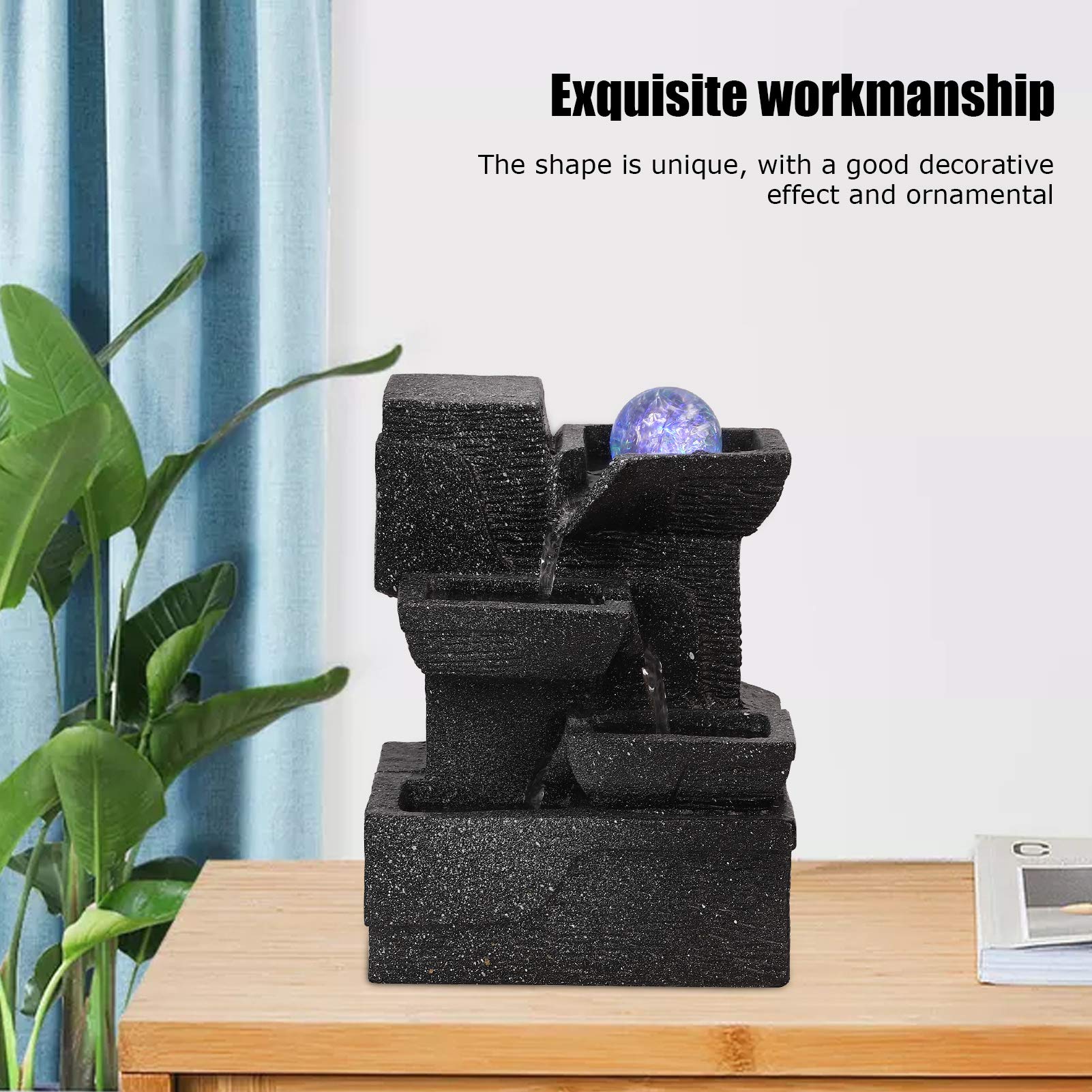 Tissting Fuente de Sobremesa, Resina Rocalla Manantiales de Agua Bola de Cristals Adorno de Iluminación para Interior Feng Shui Decoración de Mesa de Oficina en Casa AC220-240V
