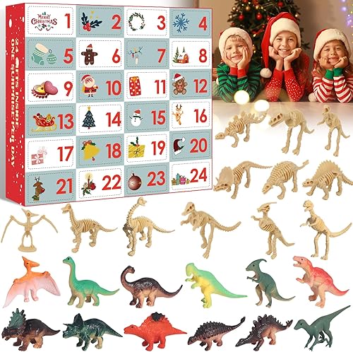 Calendario de Adviento de dinosaurios 2025 para niños, cuenta regresiva de 24 días para Navidad, calendarios de adviento de dinosaurios para niños