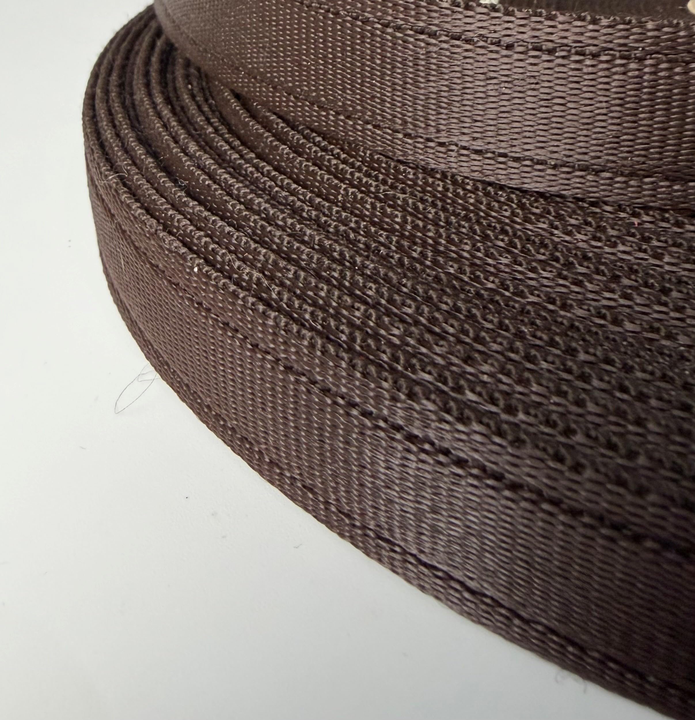 Dog long line training lead cushioned webbing in 5m or 8m (Brown 5m, 1 inch wide)