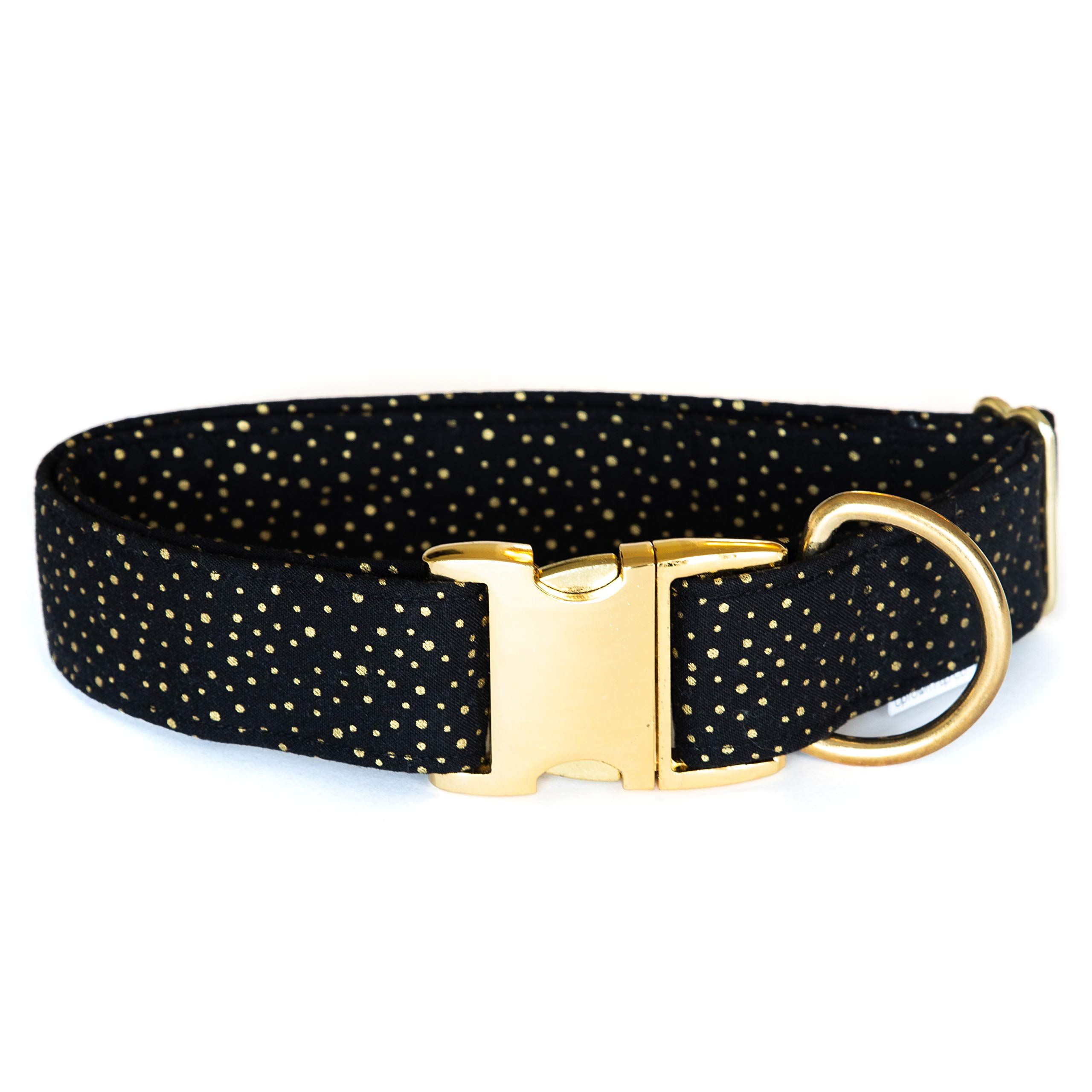 Uptown Pup Co. XL Black and Gold Polkadot Collar Handmade with 100 Percent Cotton and a 1.5" Aluminum Buckle. (XL (18"-28"))