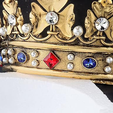 Corona Da Re Uomo - Stile Barocco Con Perle E Cristalli - Costume Halloween E Feste - Oro Scuro Con Pietre Colorate - Foto 3