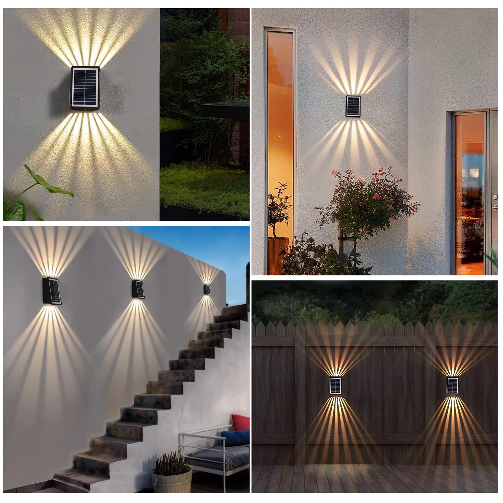 Applique da Esterno Solare 4 Pezzi,CCT Luci da Esterno Giardino Solari Su Giù Regolabile Design,Impermeabile IP65 Lampada da Parete a Energia Solare per Recinzione,Patio,Corridoio,Percorso