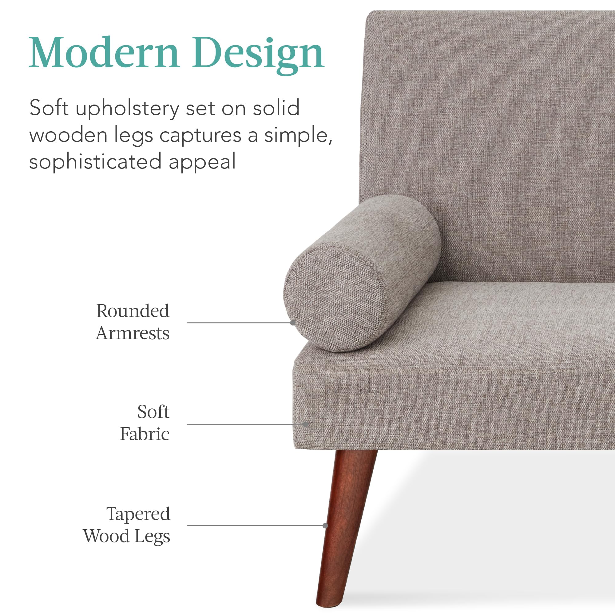 Best Choice Products Mid-Century Modern Upholstered Futon, Convertible Folding Sofa Bed, Small Couch w/Rounded Armrests, 2 Cupholders - Gray