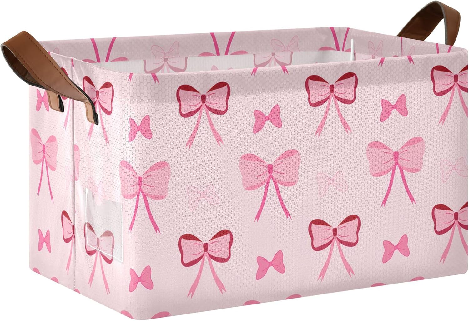 Bows Storage Basket with Handles, Waterproof Rectangular Book Gift Organizer for Home Decor
