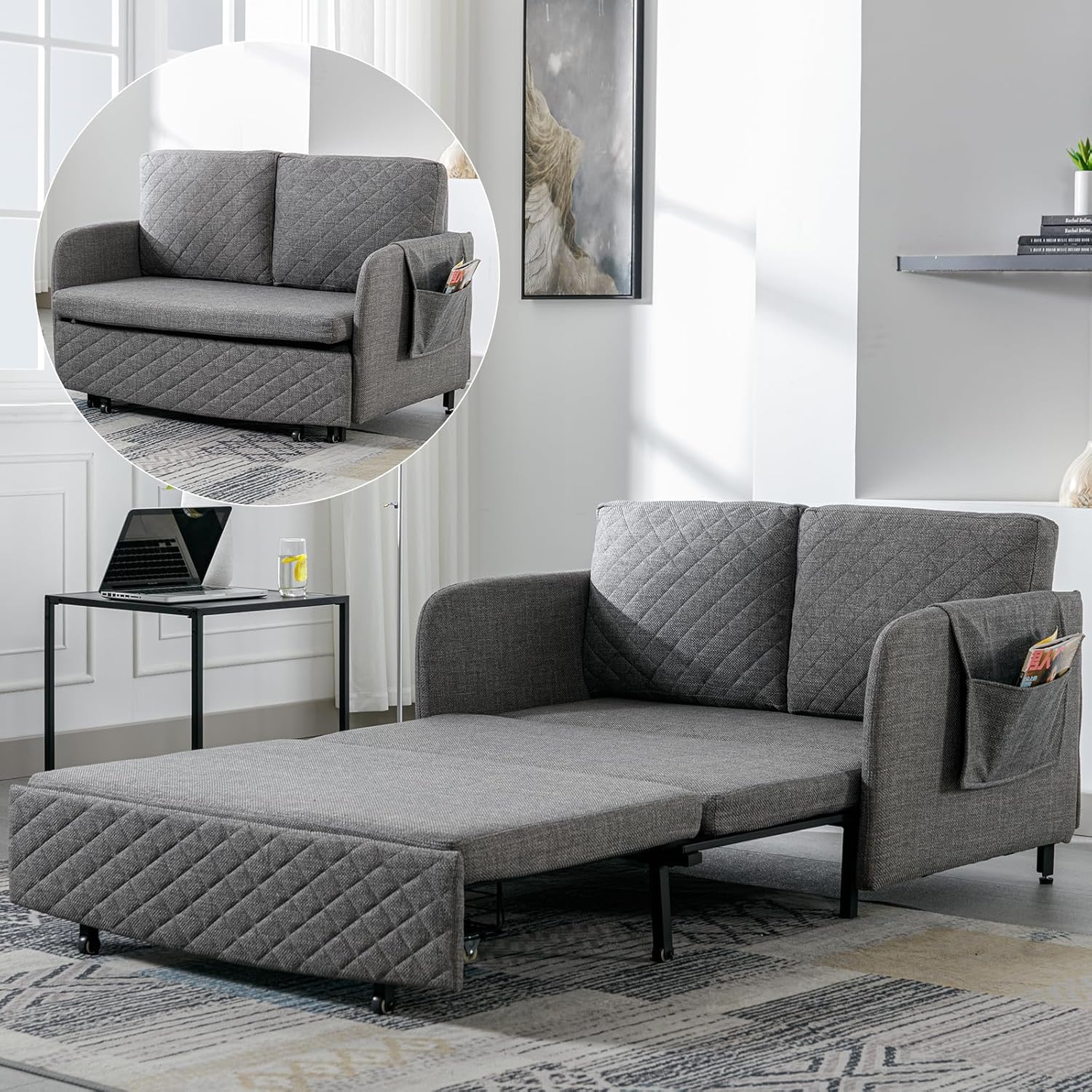 NIOIIKIT Modern Velvet Loveseat Couch with Pull Out Bed