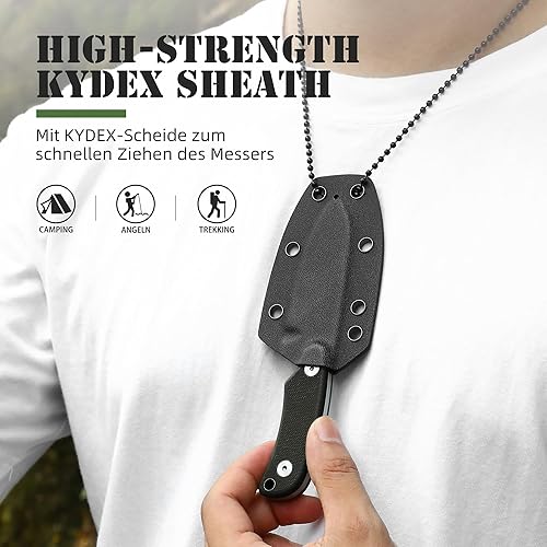 Miniatura 3 de Omesio Cuchillo para el cuello, cuchillo de hoja fija de 5.82 pulgadas con funda y collar Kydex, cuchillo táctico para el cuello Campact de espiga
