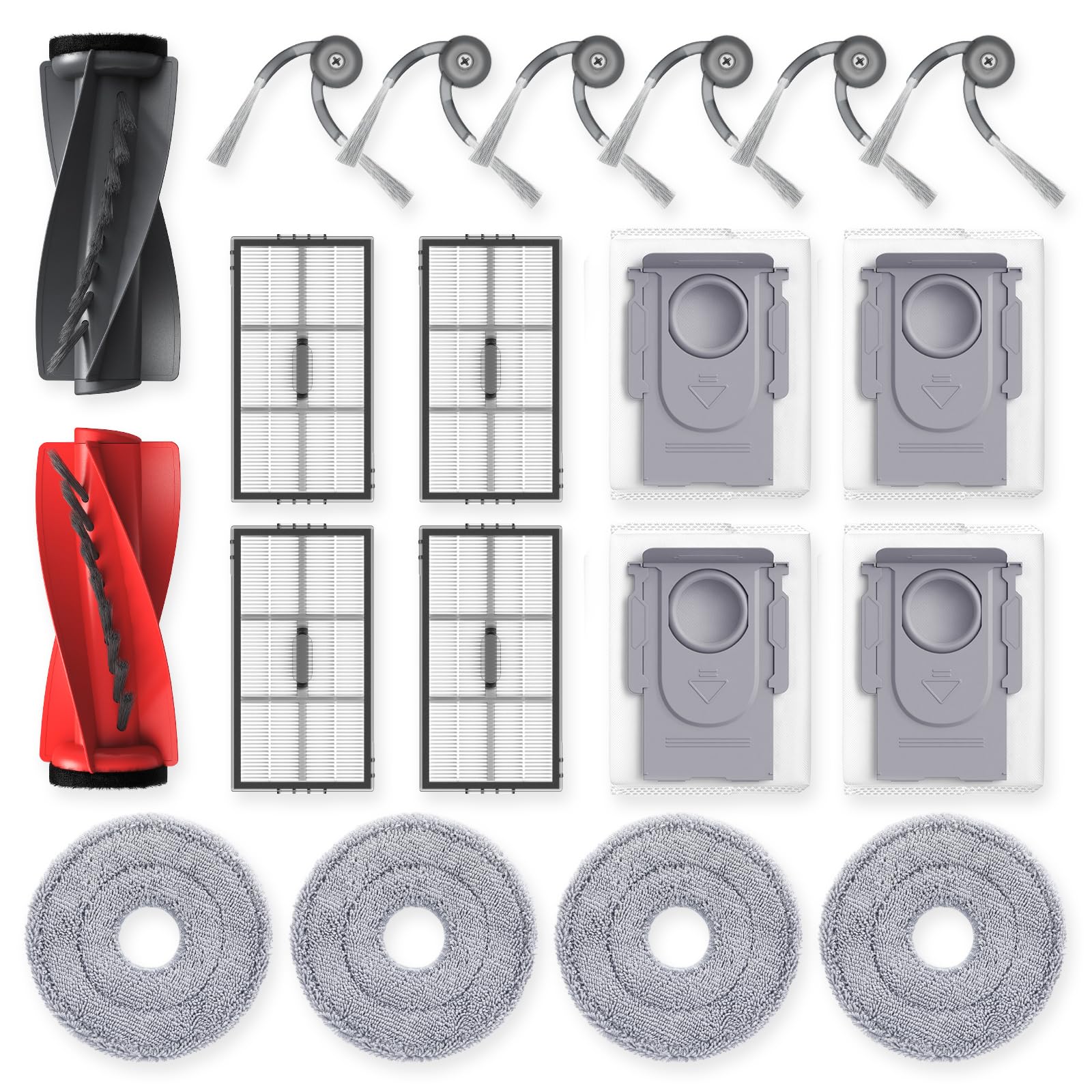 20 Pack Replacement Accessories for Roborock Saros 10R Robot Vacuum, Include Dual Zero-Tangling Main Brush, 6 Side Brushes, 4 HEPA Filter, 4 Mop Cloth, 4 Dust Bag