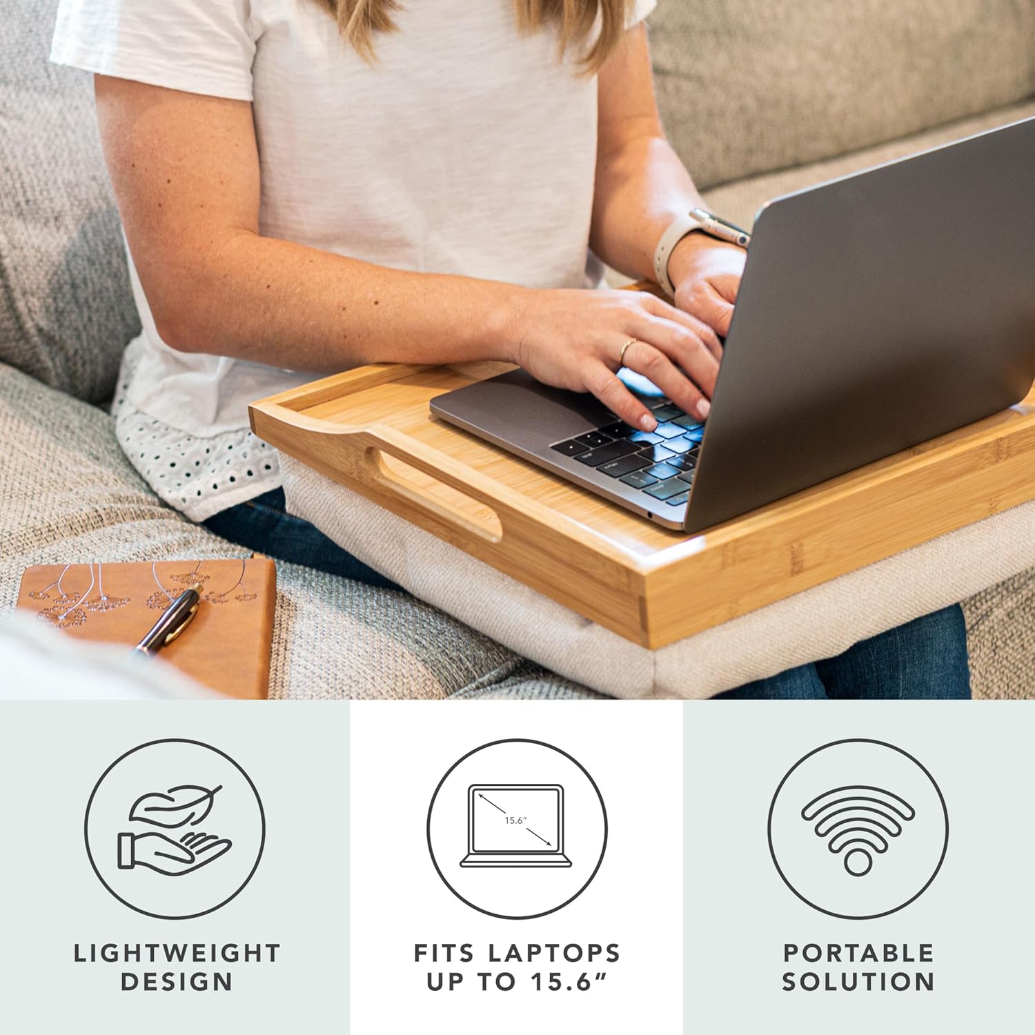 Natural Bamboo Lap Tray with Detachable Cushion