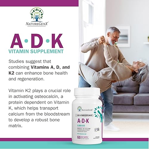Miniatura 7 de ADK Suplemento vitamínico de 5000 UI – Vitaminas A, D3 y K2 de alta potencia para la salud ósea y absorción de calcio Suplemento de vitamina ADK