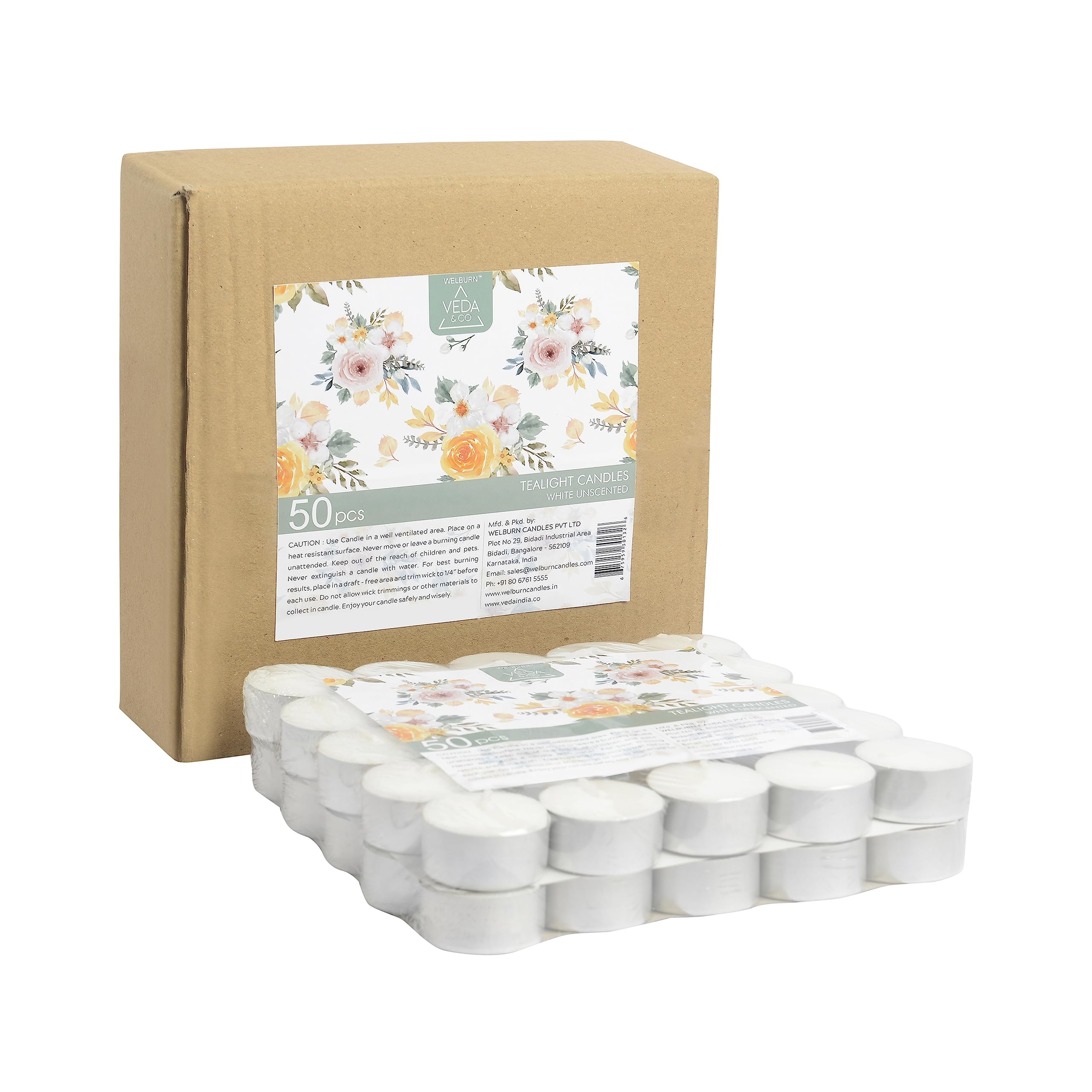 Welburn Veda&Co® Wax Unscented Tealight Candles Pack of 50 for Diwali Decoration | 5 Hours Burning Time | Paraffin Free & Smokeless | Candles for Home Decor, Offices & Special Occasions 3