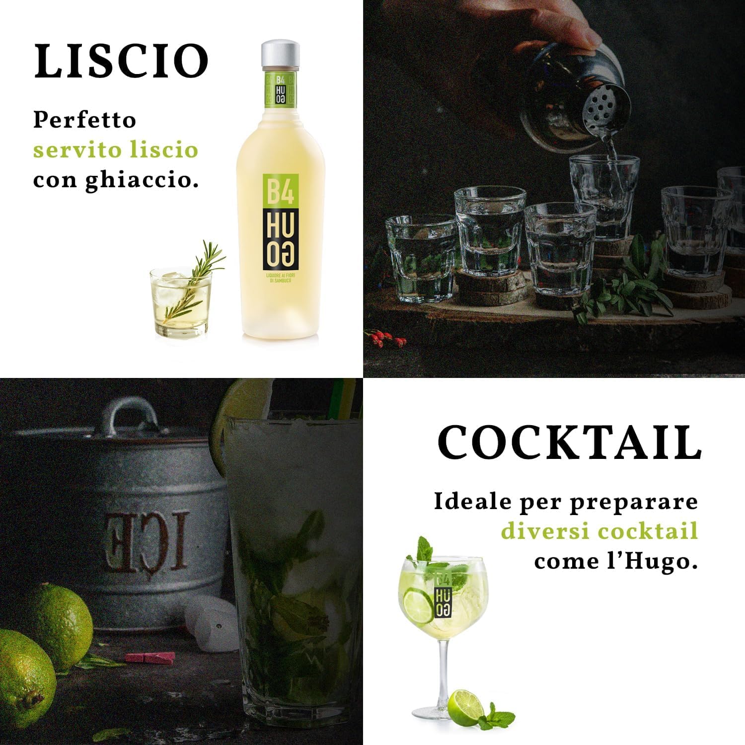 B4HUGO Liquore Fiori di Sambuco - 1 Bottiglia 700ml - Liquore Aperitivo Avvolgente e Delicato Ottenuto Infusione in Alcool di Fiori di Sambuco - Ideale Preparazione Cocktail Hugo e Mojito -