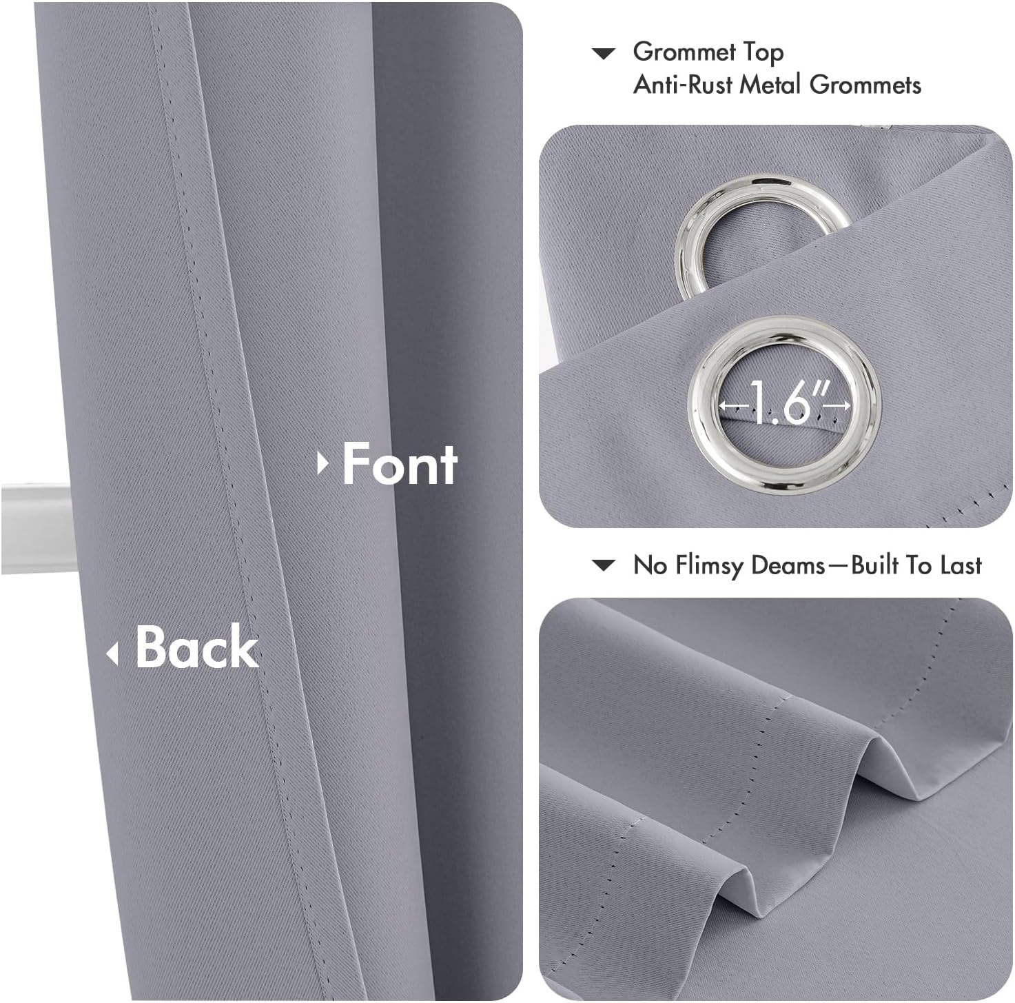 Blackout Curtains for Bedroom 2 Panels 40 x 45 Inch Long Silver Grey thumbnail