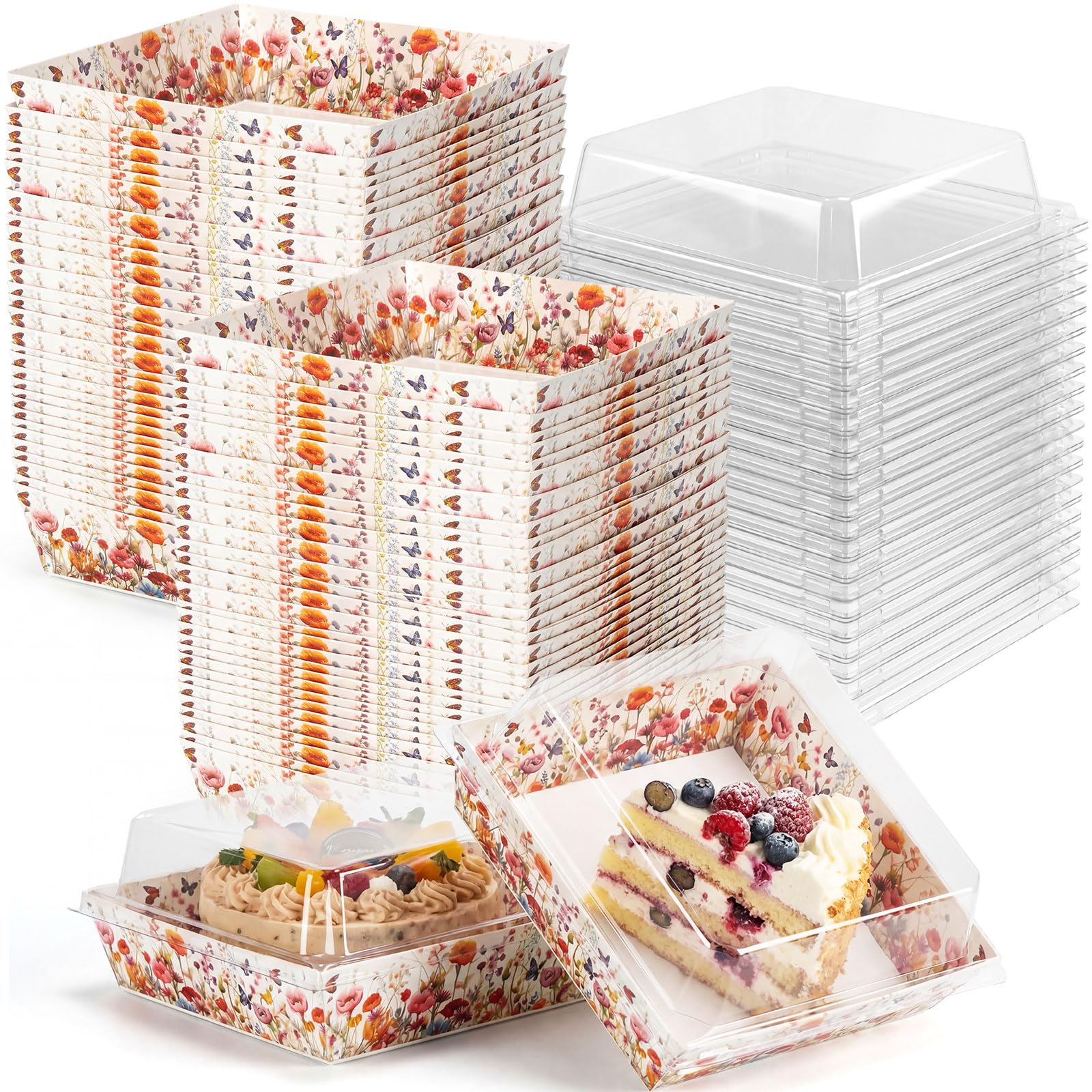 Potchen 50 Pack Wedding Charcuterie Boxes with Clear Lids – Multi Color Spring Wildflowers Design Boxes with Window for Cookies, Candy, and Mini Cakes – Ideal for Gift Giving & Bakery Packaging — image 1