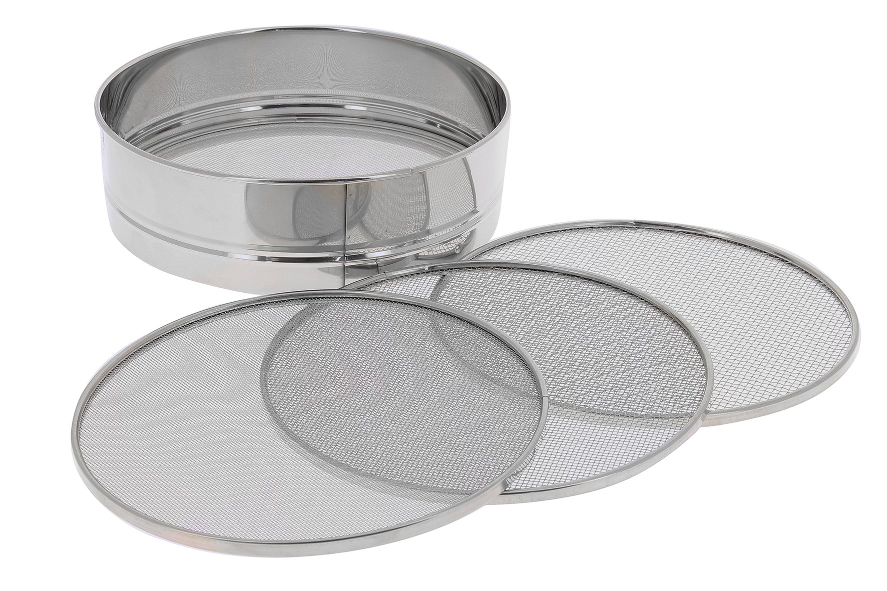 DE BUYER4605.21 Stainless Steel Sieve with 4 Interchangeable Sieve Inserts (3 mm/2 mm/1 mm/0.5 mm Diameter) - Silver
