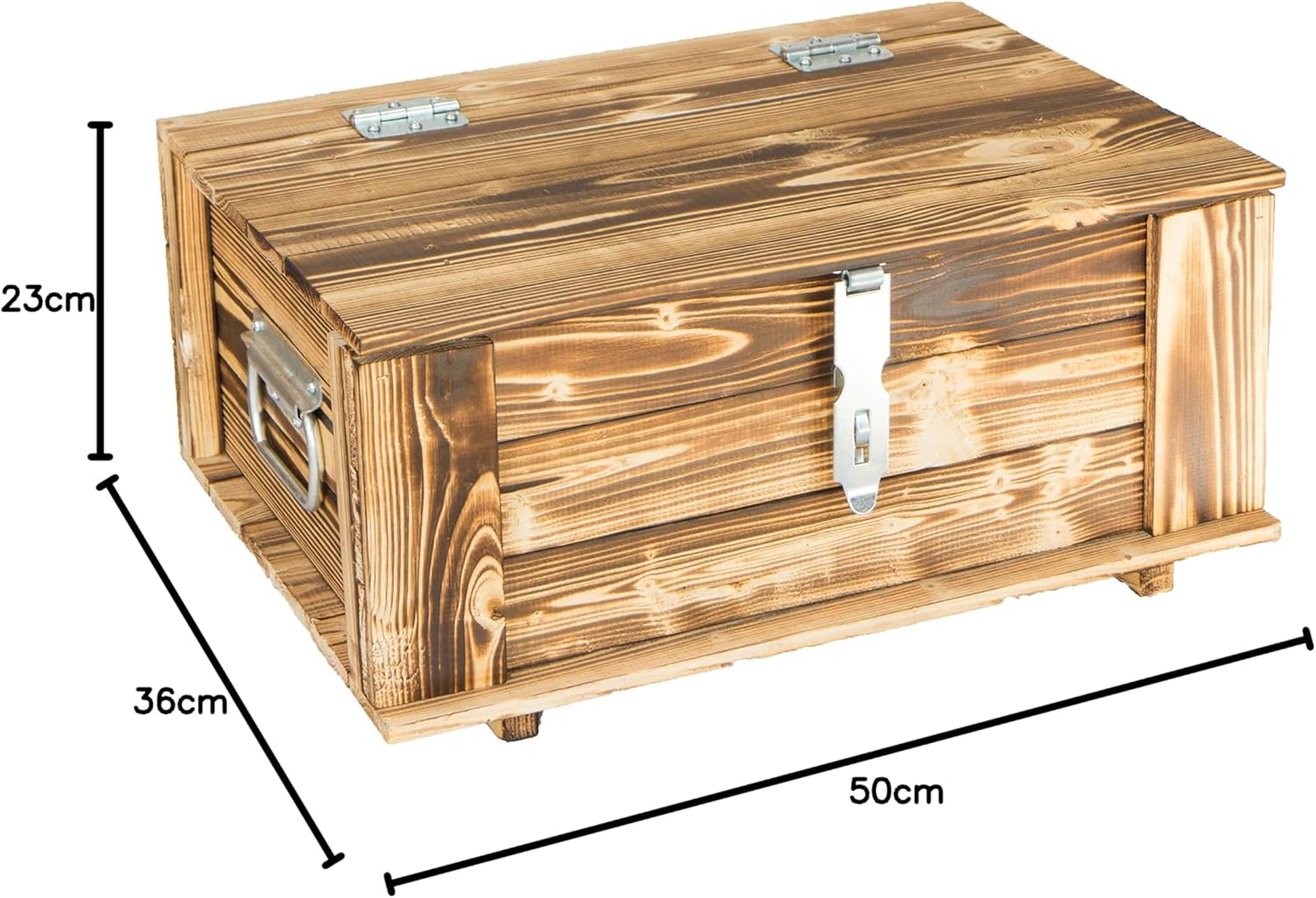 Kistenkolli Altes Land Holztruhe Hugo geflammt mit Deckel