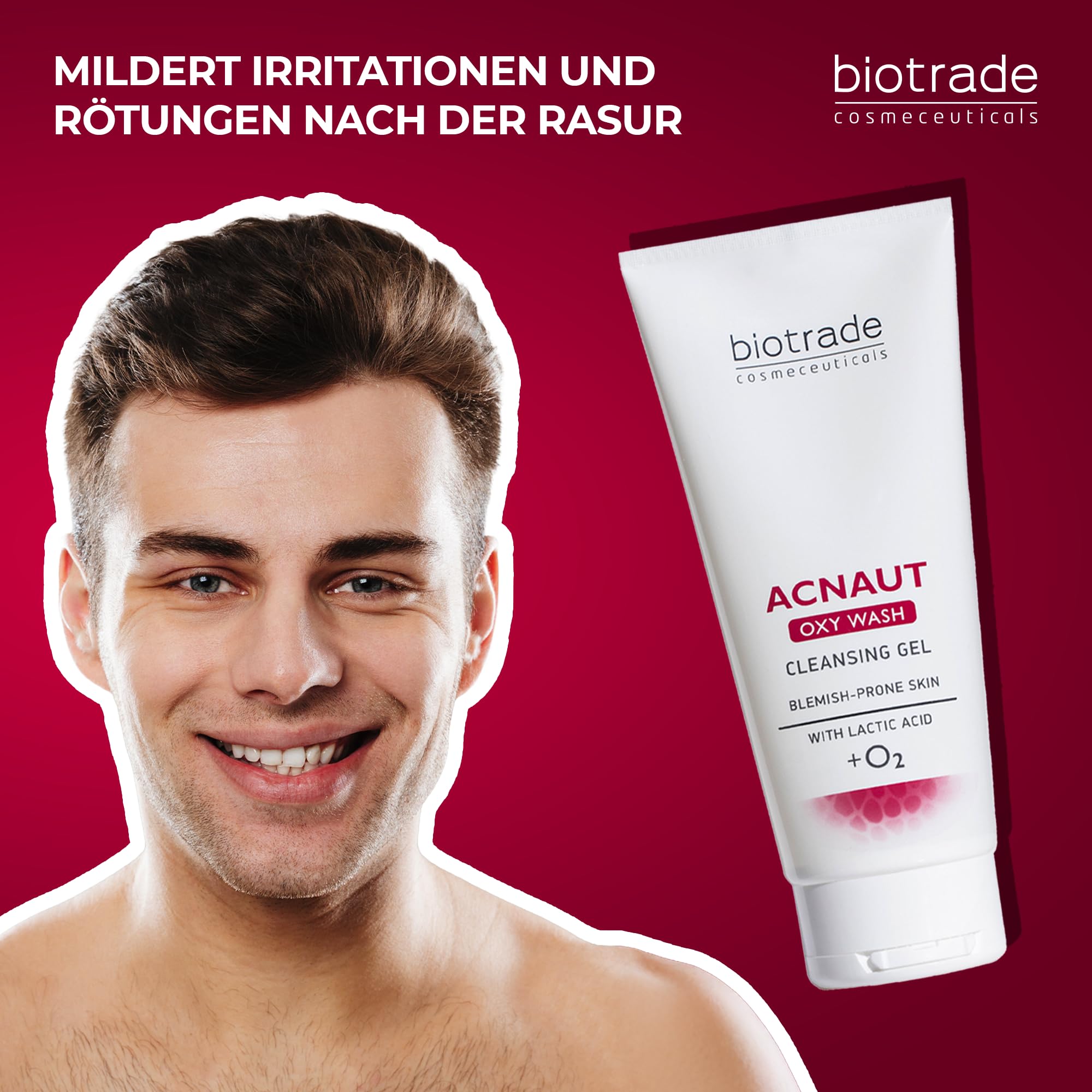 Biotrade Acnaut Oxy Wash Reinigungs-Gel für zu Unreinheiten neigende Haut – Körper- und Gesichtsreiniger mit Milchsäure für Erwachsene & Teenager – Ideal zur Rasur & Haarentfernung – 200 ml