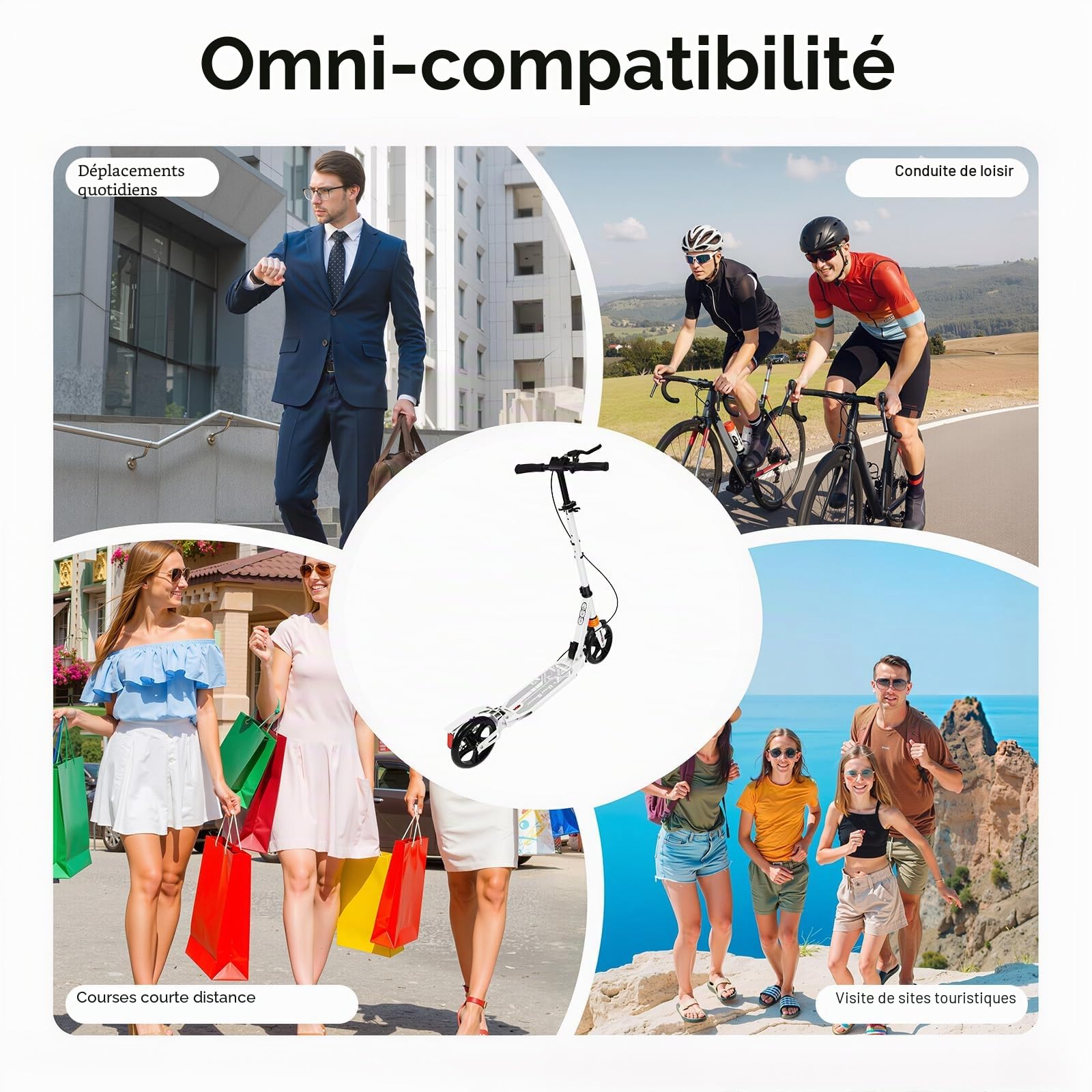 Trottinette professionnelle pliable pour adulte avec frein à main, max. 120 kg, avec frein, réglable en hauteur