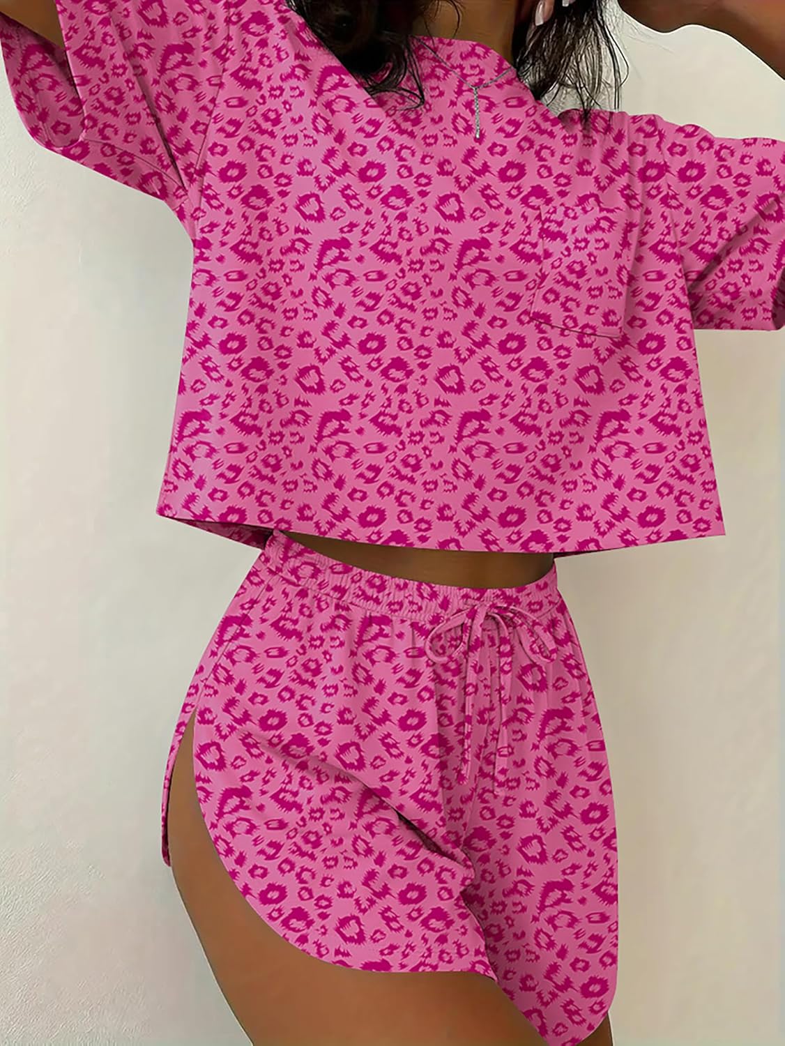 Ekouaer Womens Pajama Sets Sexy Lounge Sets Side Split Short Pj Sets Cute Pjs 2 Piece Comfy Sleepwear Loungewear - Image 2