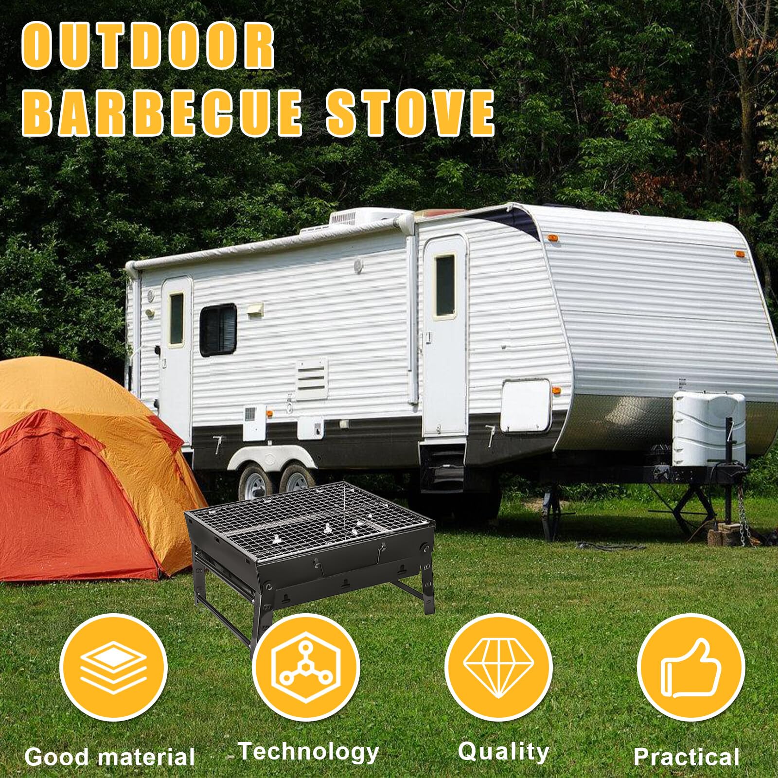 Barbecue Portatile A Carbonella Pieghevole - Griglia In Acciaio Inox Per Campeggio - Foto 3