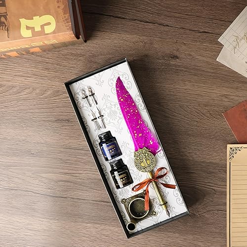 Miniatura 4 de Juego de bolígrafos y tintas, juego de tinta de pluma, bolígrafo de caligrafía antiguo con 4 puntas reemplazables, 2 botellas de tinta, soporte