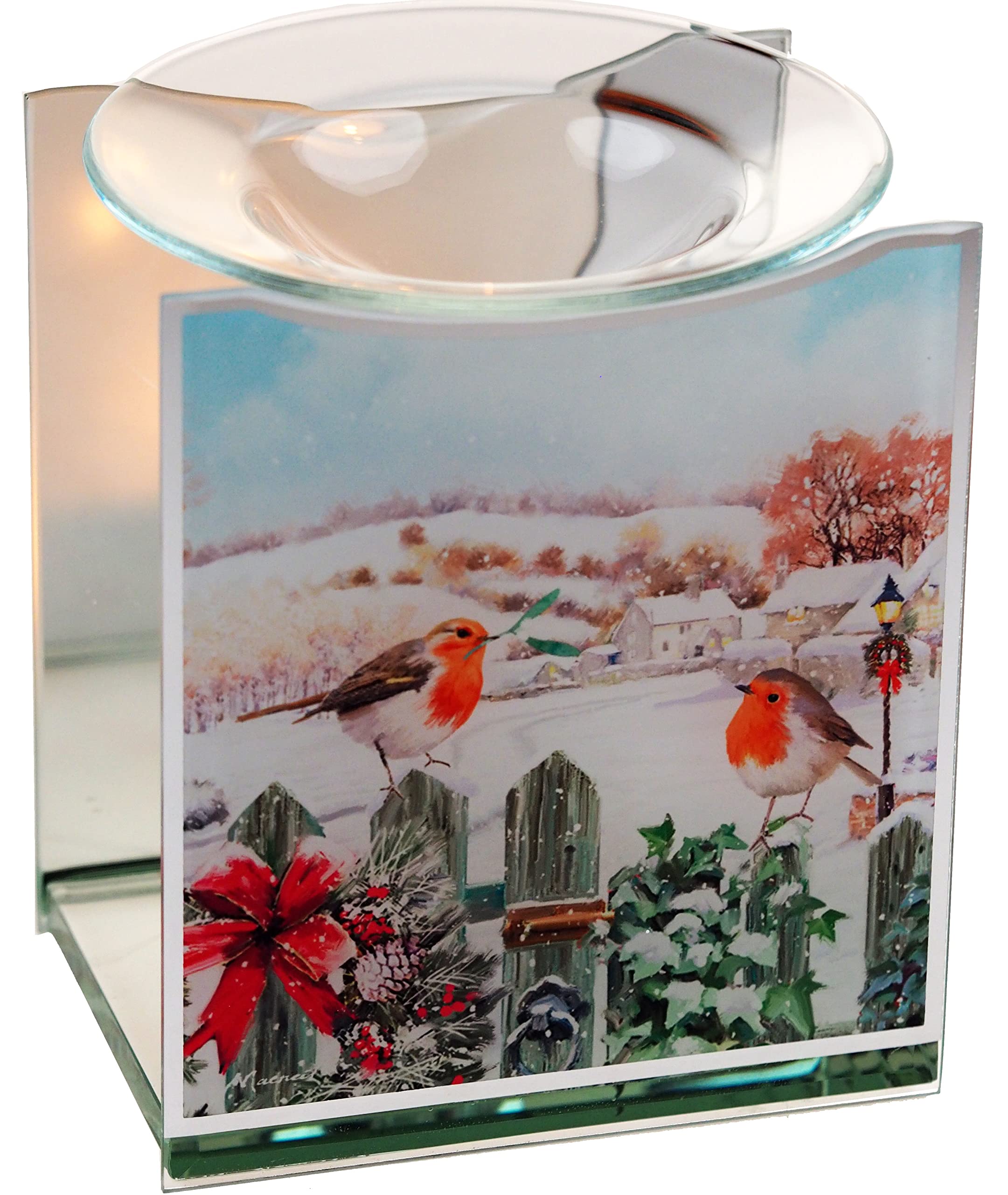 Christmas Traditional Robin Scene Glass Oil Burner