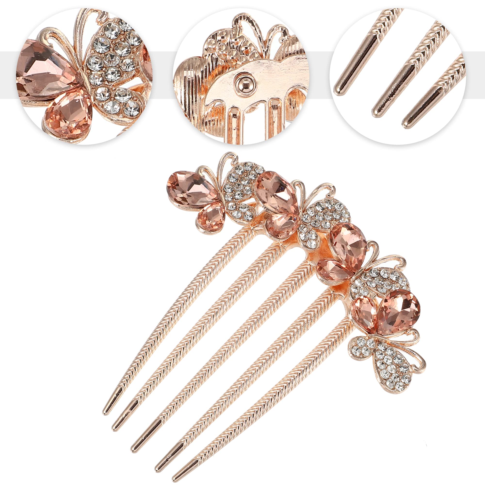 VOCOSTE Women Rhinestone Inlaid Flower Hair Comb Hair Accessory Champagne, 8.5cm x 8cm - Image 3
