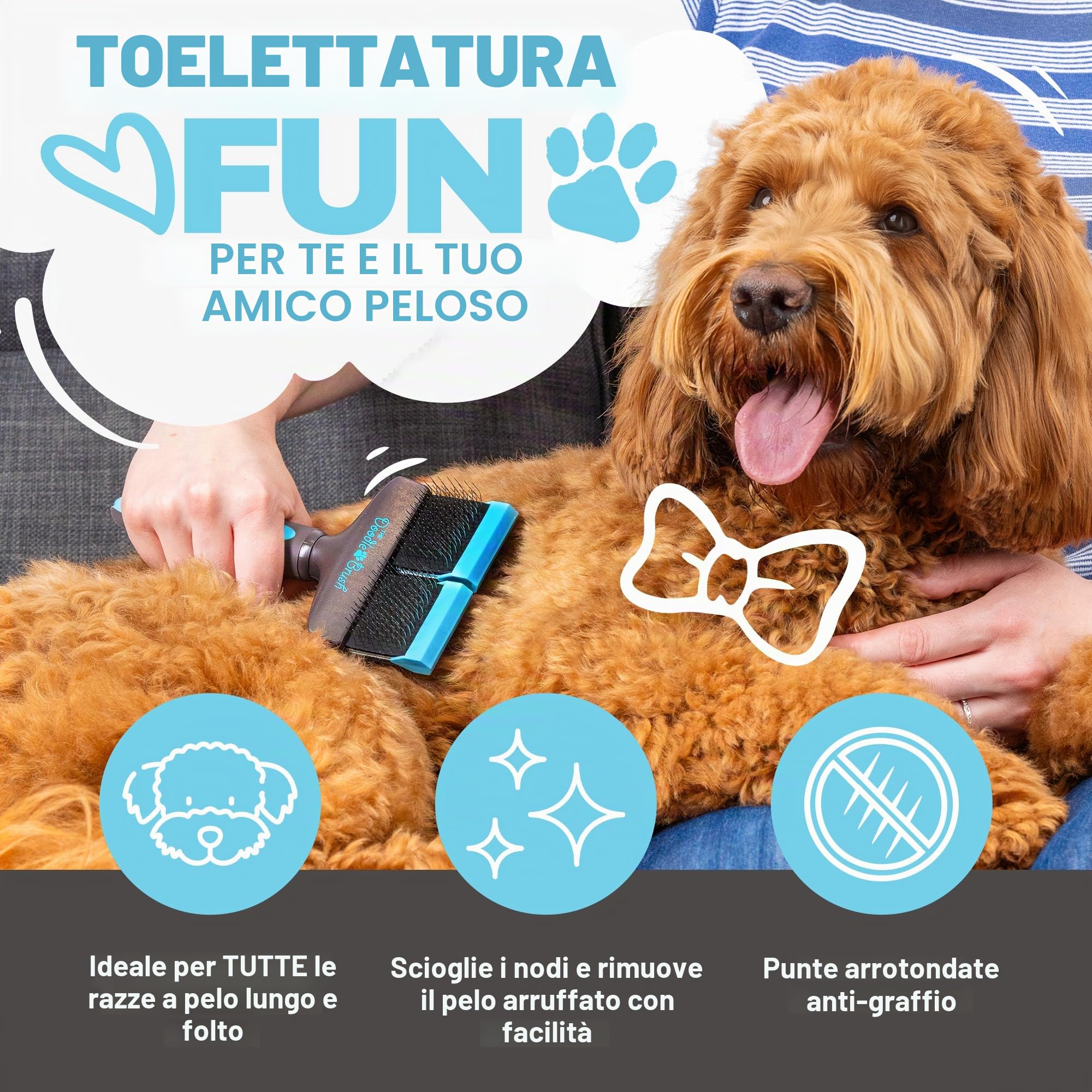 The Doodle Brush Spazzola Per Cani Per La Muta Doppia Testa Doodle | Design Flessibile, Punte Lunghe Delicate, Districa Grovigli, Mantello Riccio Curato, Ideale Goldendoodle Barboncini