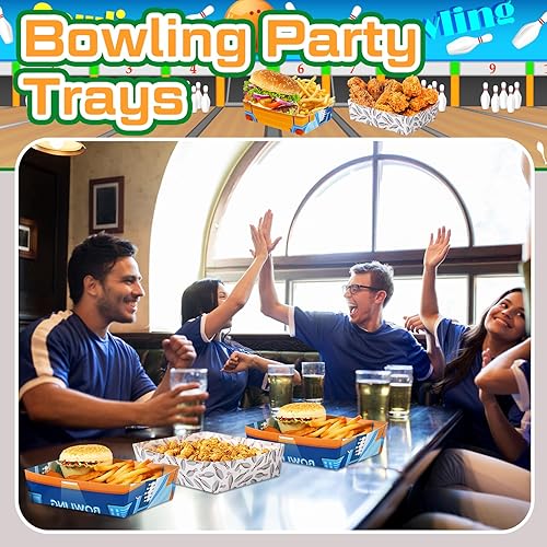 Miniatura 6 de Teling Paquete de 36 suministros para fiestas de bolos de 5 libras, bandejas grandes de papel de boliche, botes de comida, platos de bolos