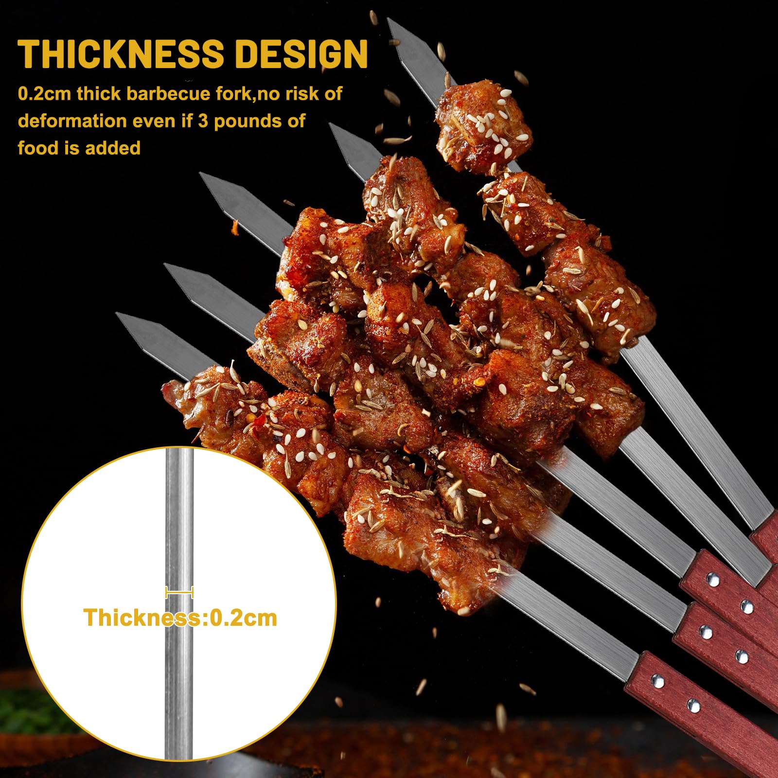 LALAGO 10 pezzi di spiedini piatti in acciaio inox, spiedini Adana da 59,4 cm, spiedini extra lunghi per barbecue, spiedini per carne, forchetta per carne, spiedini in metallo, accessori per barbecue