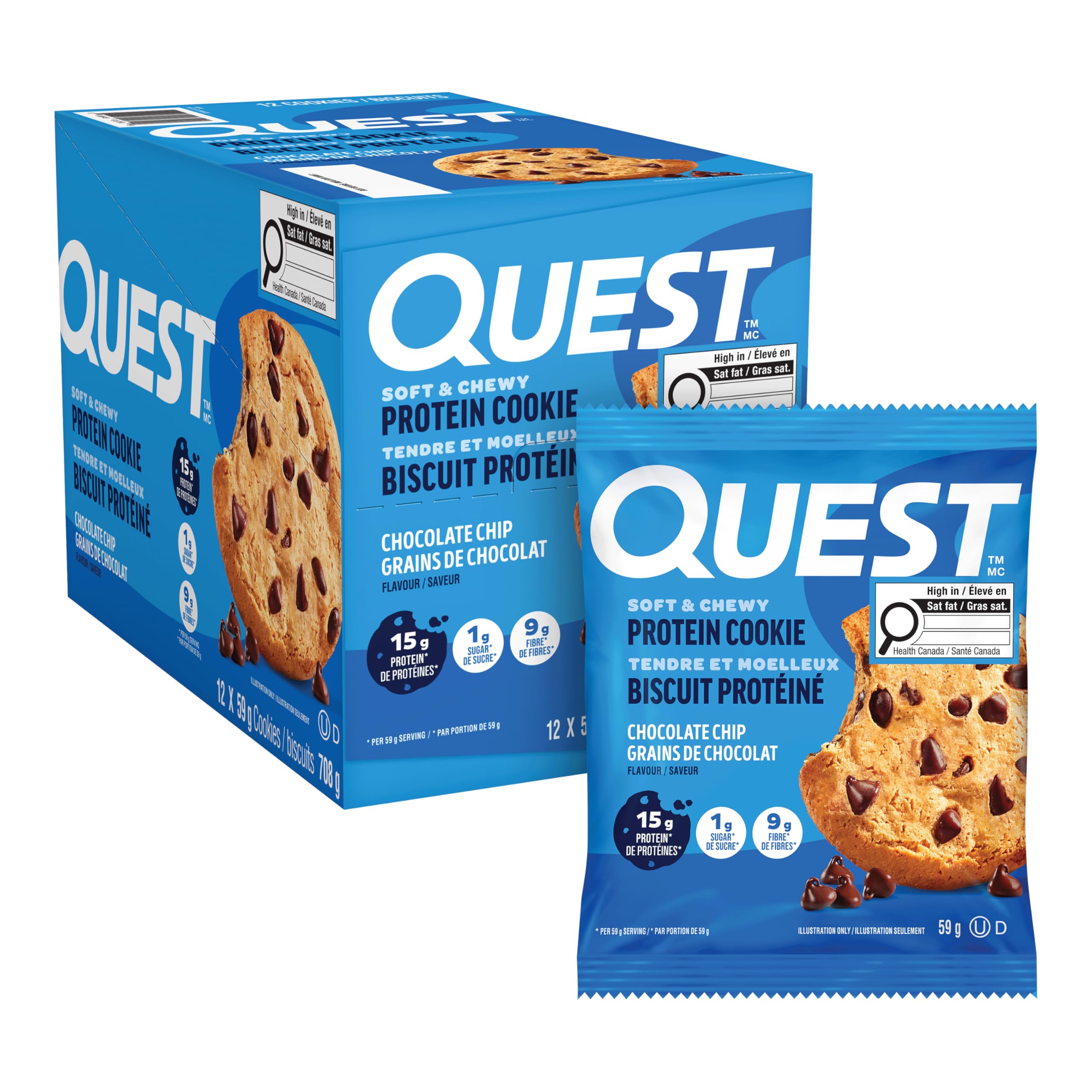Quest Nutrition Chocolate Chip Protein Cookie, High Protein, High
