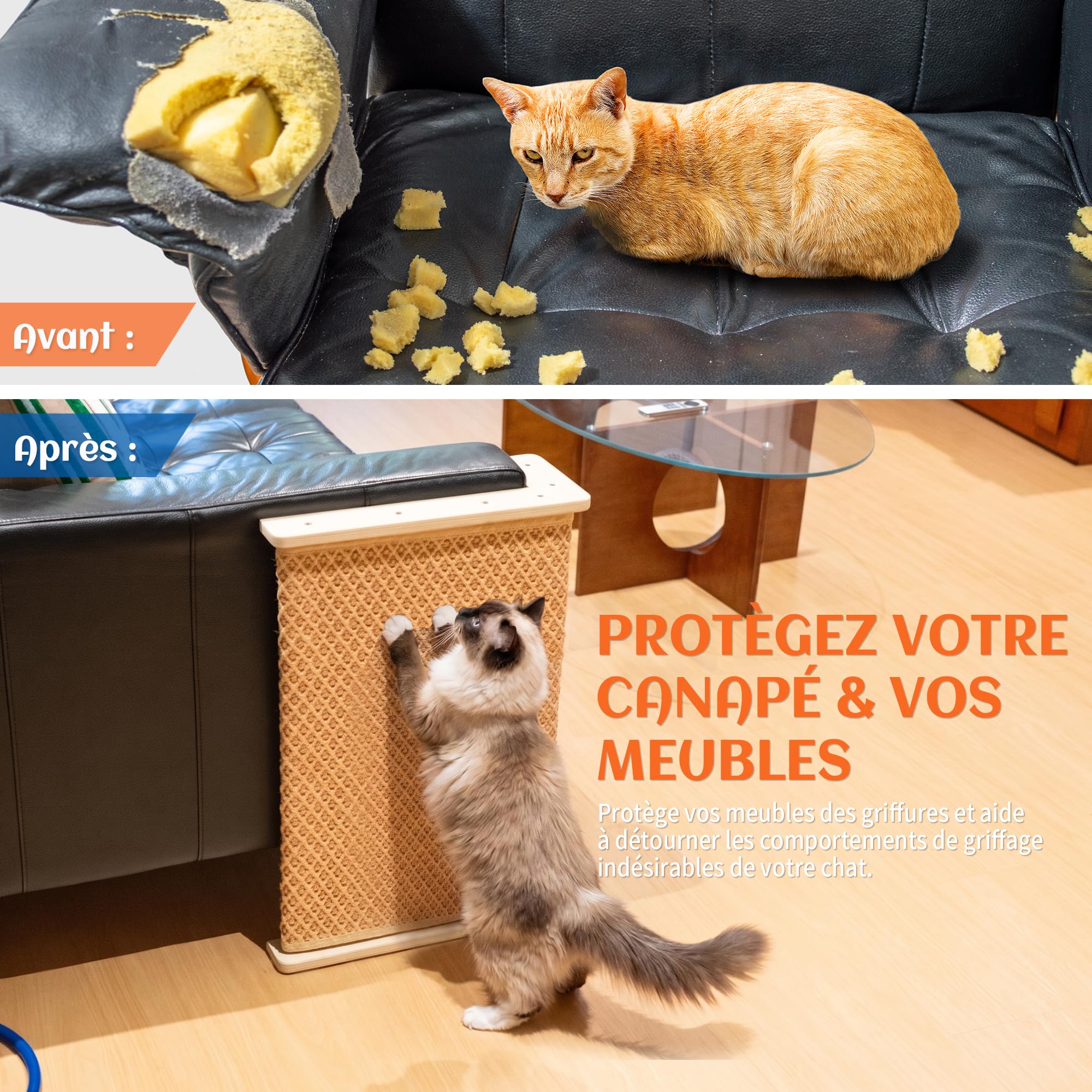 PETKARAY Grattoir d'angle pour chat - 61 cm - En sisal - Protection contre les griffes de chat - Protection contre les griffes de chat - Pour chat