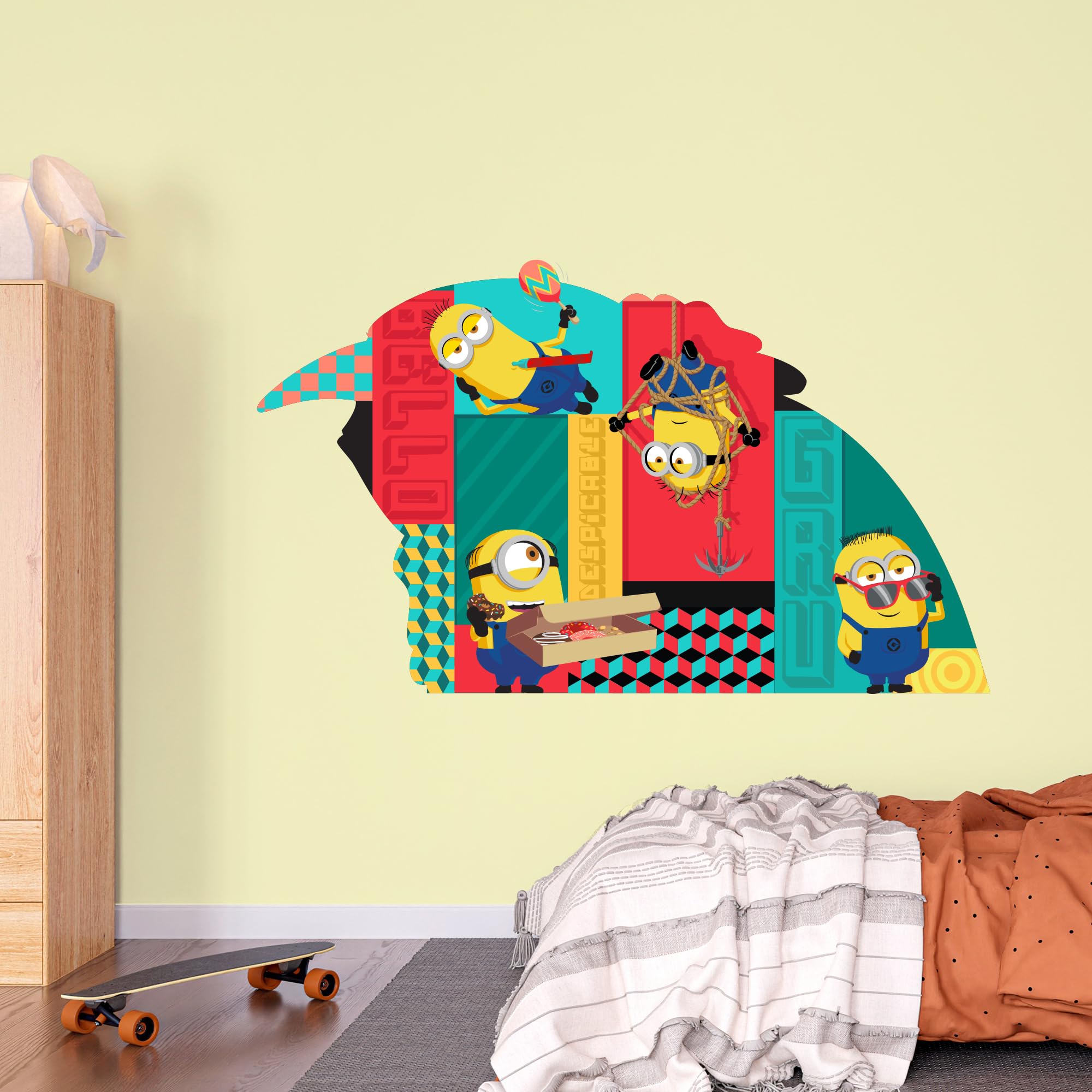 Themed Yellow Despicable Me 4 - Gru Silhouette With Minions Wall Sticker (60Cm Width X 35Cm Height)