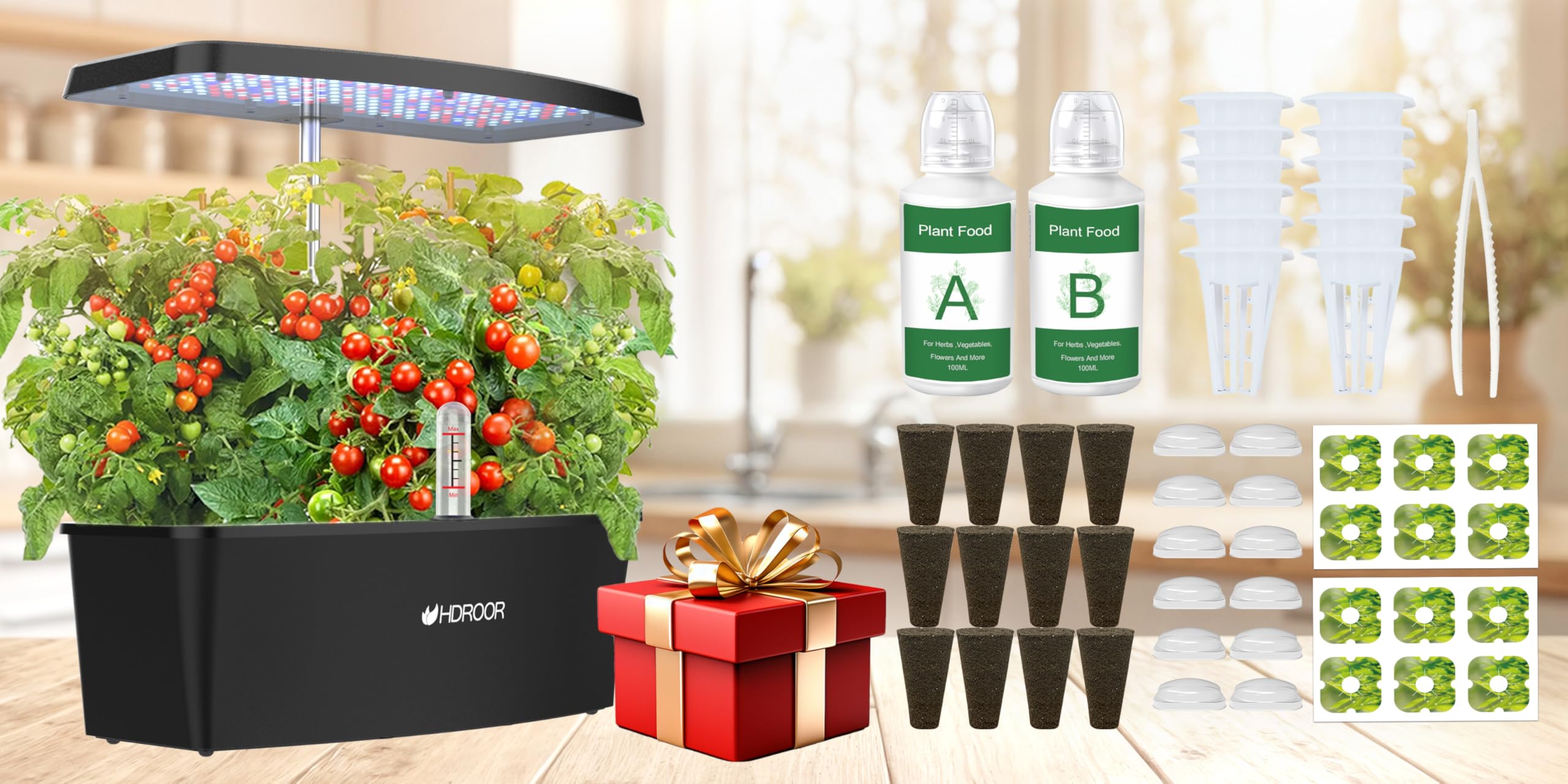 Hydroponics Growing System 12 Seed Pod Kit, Indoor Herb Garden Kit with Grow Light, Hydroponic Herb Garden with 6L Extra Large Water Reservoir, Auto Timer, Height Up to 19", Quiet Water Pump, Black