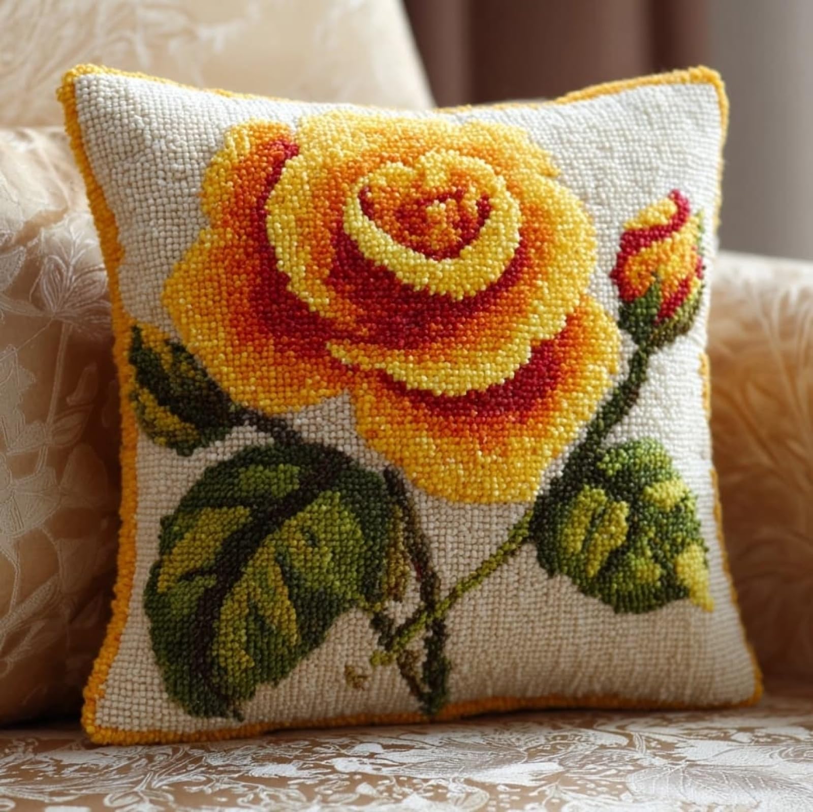 WallustrioaW Latch Hook Case Kits for Adults 43x43cm,Yellow Roses