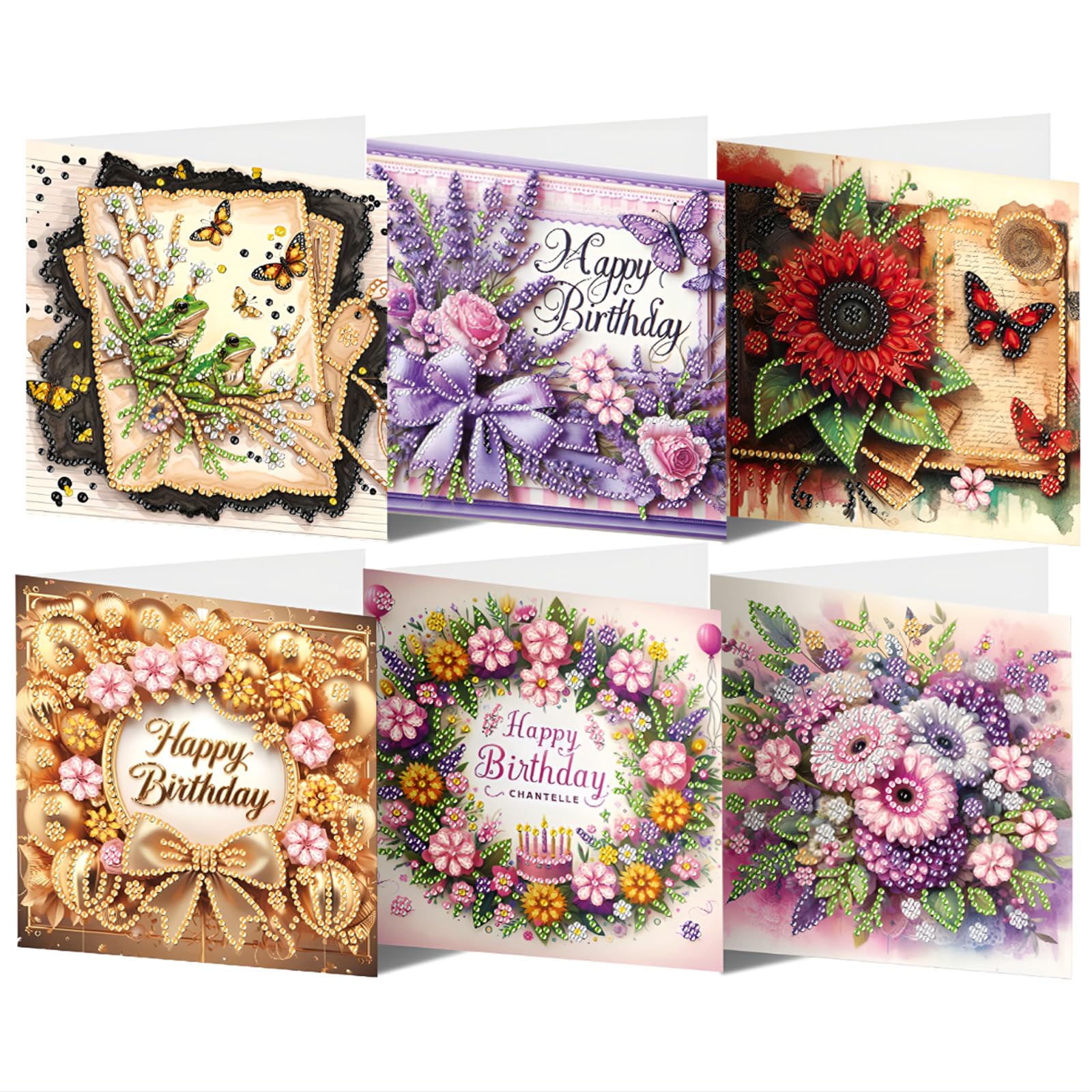 Diamond Painting Wenskaarten A6. 4 Kaarten En Enveloppen. Aanbieding