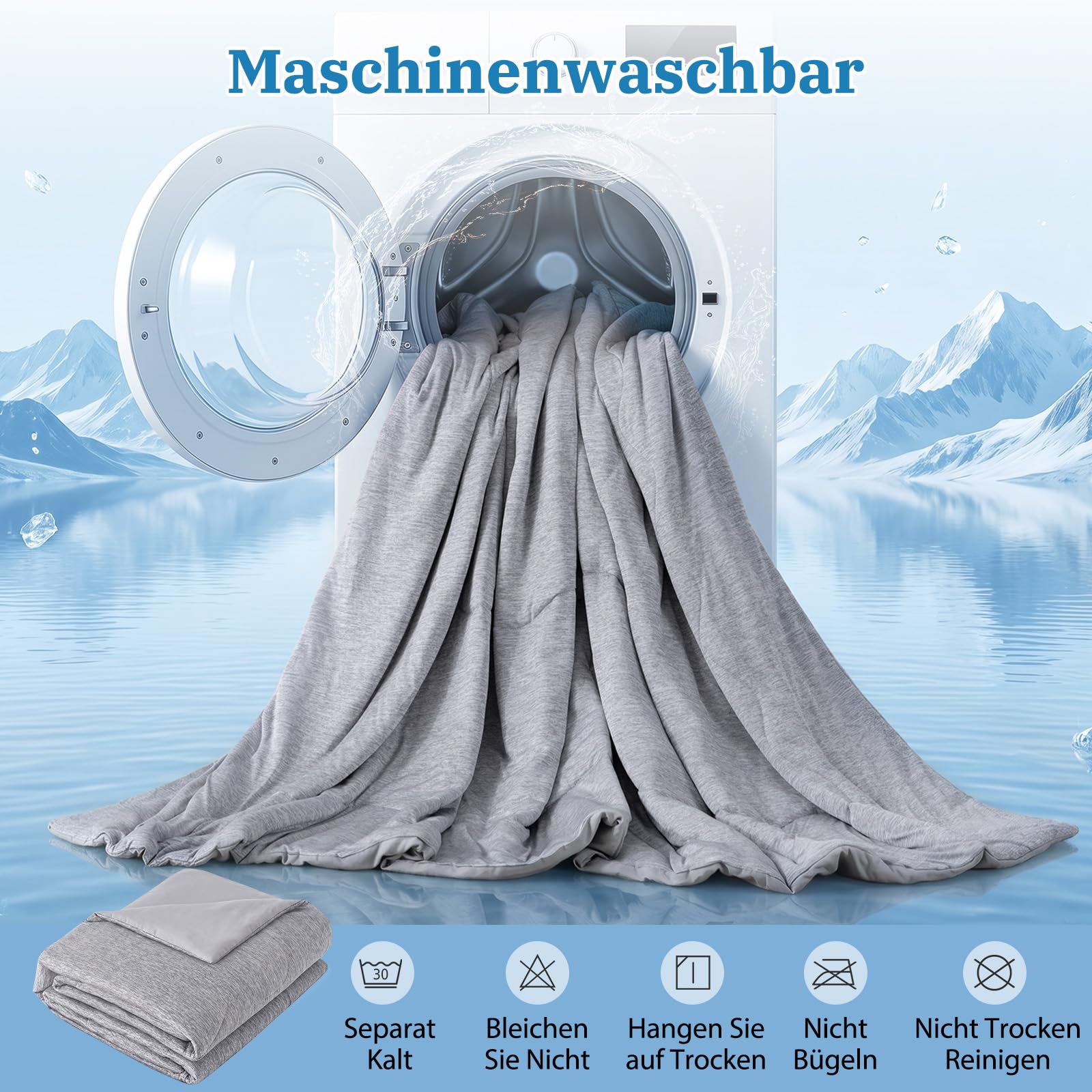 Kühldecke 200x220 cm, Arc-Chill Q-Max>0.5, Grau Doppelseitig Kühlende Bettdecke, Leichtgewicht, Atmungsaktiv, Leichte Sommerdecke zum schlafen Kühldecke für Sofa, Bett, Reisen