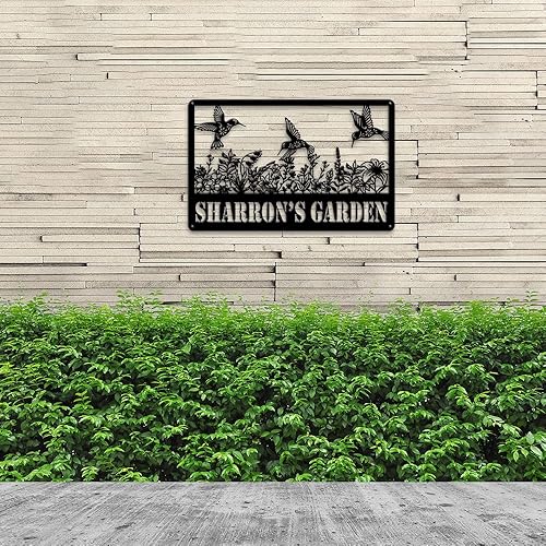 Miniatura 3 de MeMate Letreros de jardín de colibríes, letreros de jardín de flores para personalizar, letreros de metal personalizados con colibrí, arte de pared