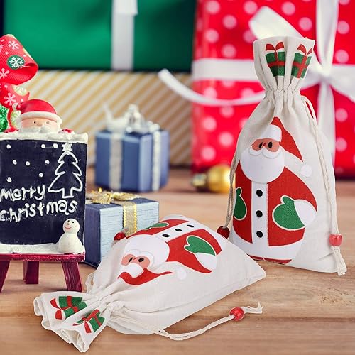 Miniatura 4 de 10 bolsas pequeñas de regalo de Navidad con cordón de 5 x 9 pulgadas, bolsas de regalo de arpillera, bolsas de regalo de Navidad, Papá Noel, muñeco