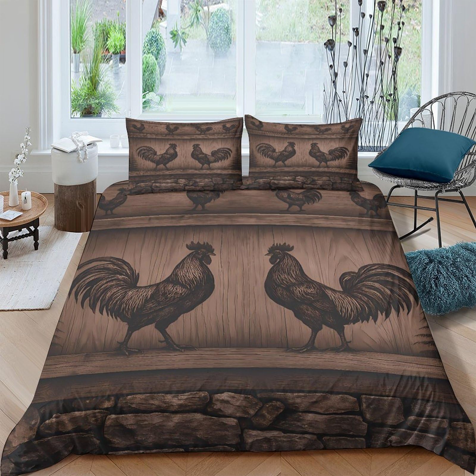 Ctjqhvkz Style-5 3D Printed Rooster Vintage Fitted Sheet Microfiber Non Slip Farmhouse Bed Cover For Bedroom Guest Room Mattress Decor Single（135X200cm）